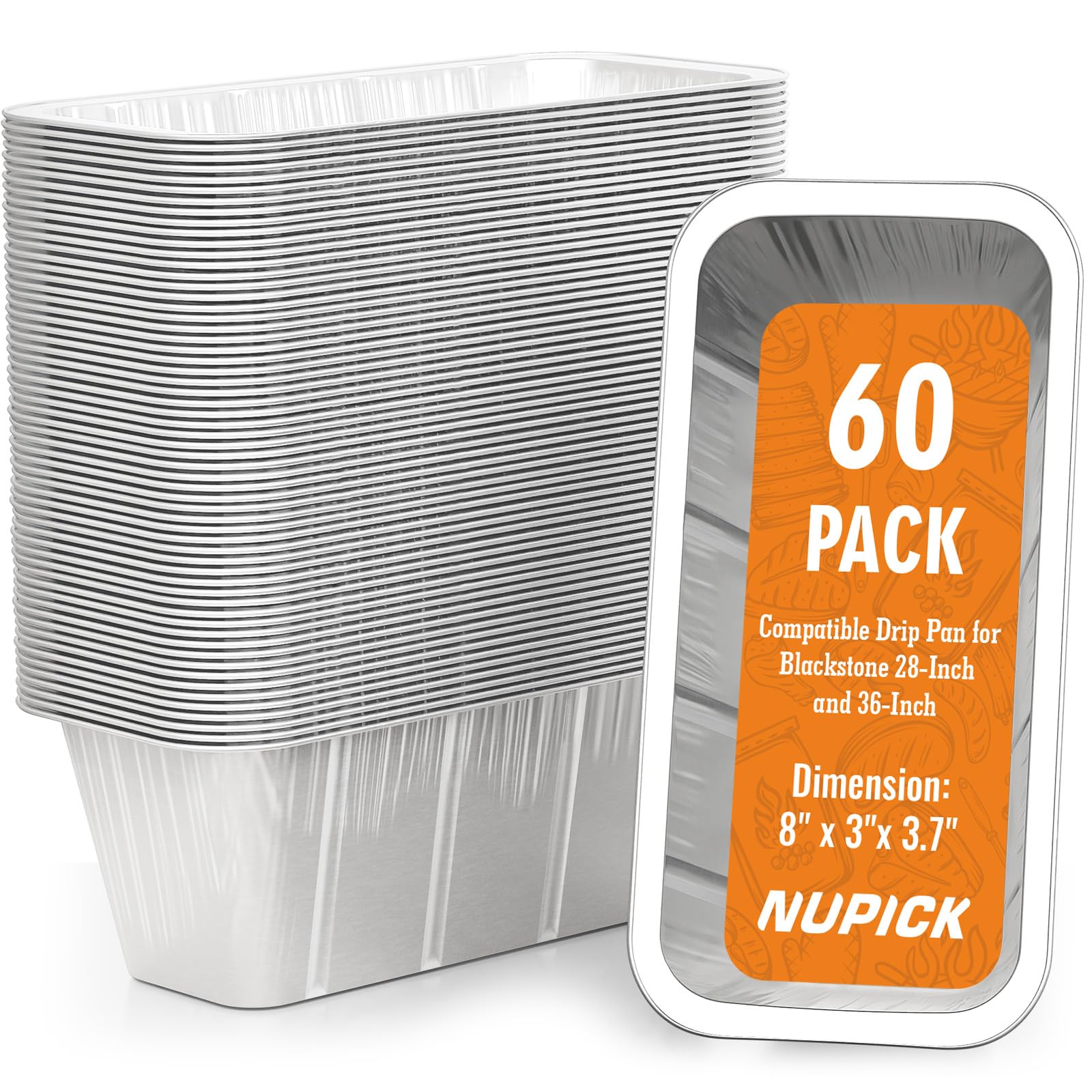NUPICK 60-Pack Blackstone Griddle Accessories, 5017 Grease Cup Liner for Blackstone 17"/22"/30"/28"/36" Griddle, Drip Pan Grease Catcher Cup Liner, Disposable Aluminum Foil Drip Pan Liner