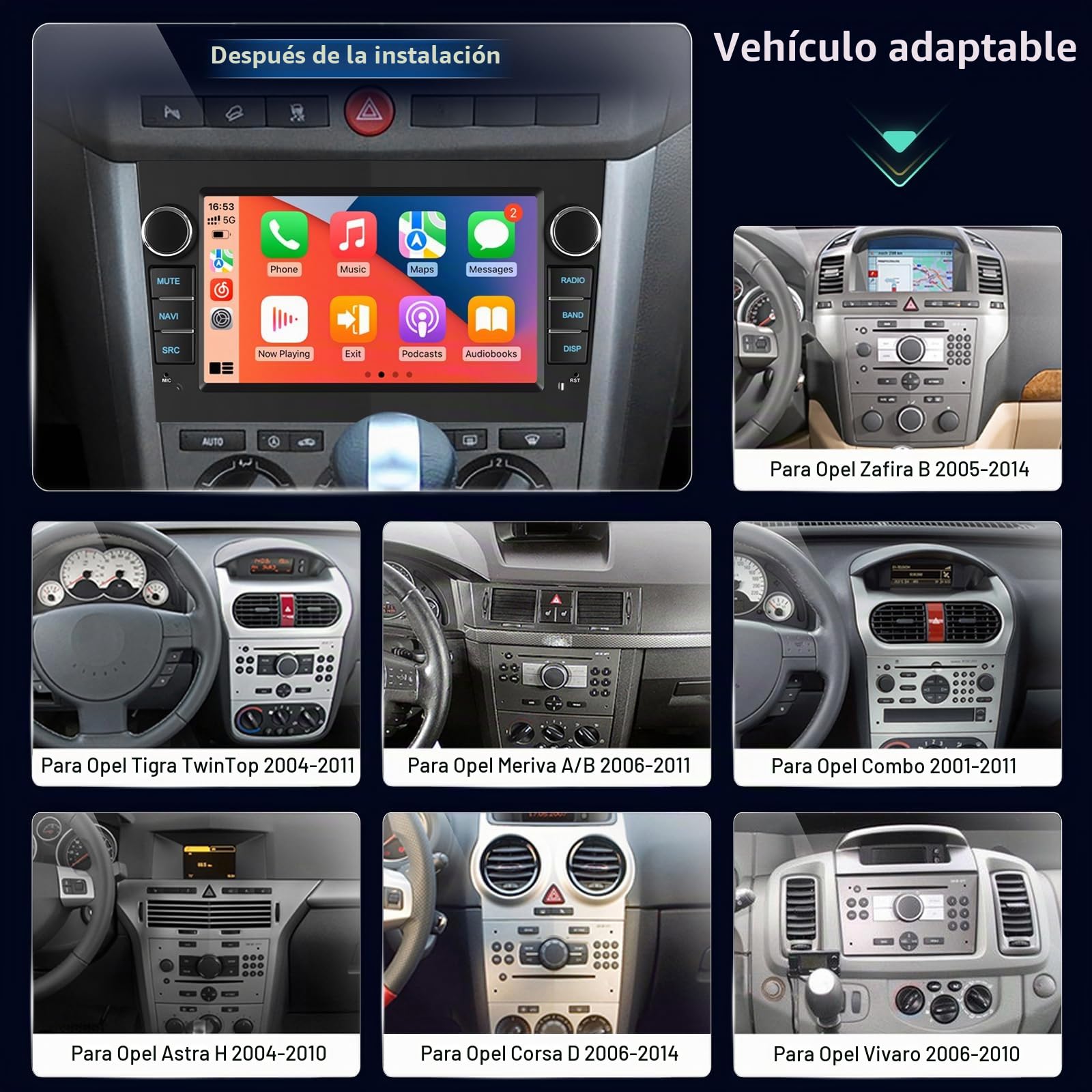 Radio de Coche Android para Opel Corsa D, Astra H, Zafira B, Meriva A/B, Vivaro, Combo, Tigra TwinTop, CarPlay Android Auto inalámbrico, GPS, DSP, WiFi, Plug & Play + Cámara Trasera