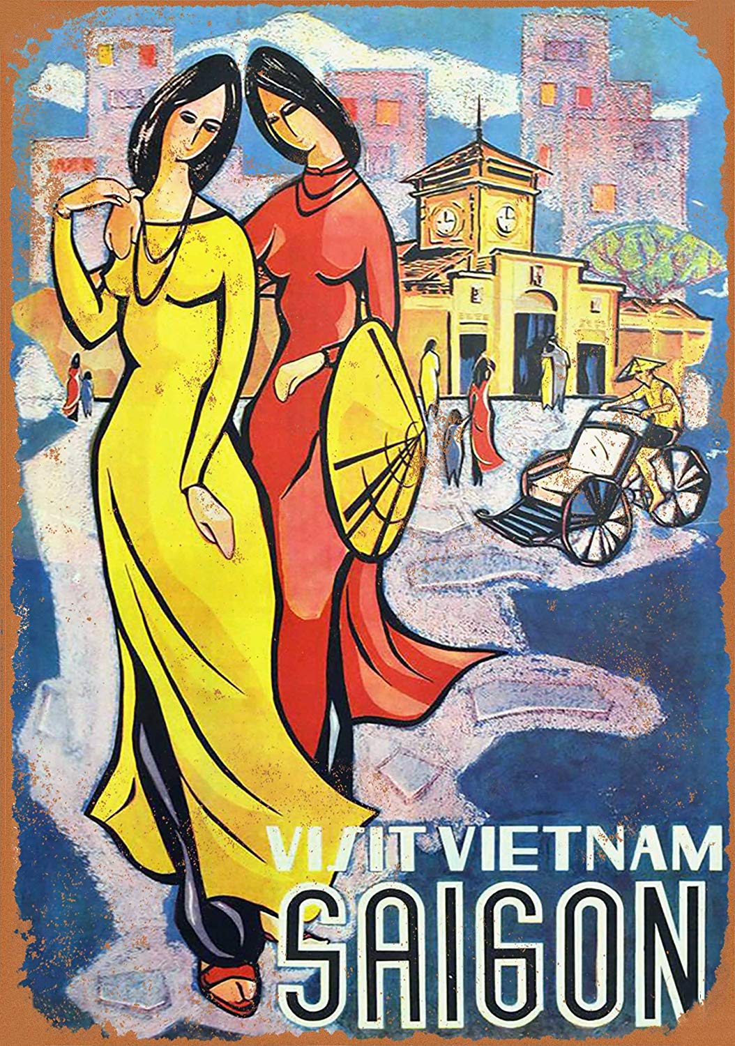 Bioprocess Visit Vietnam Saigon Vintage Look Reproduction Metal Metal Tin Sign 8X12 Inches