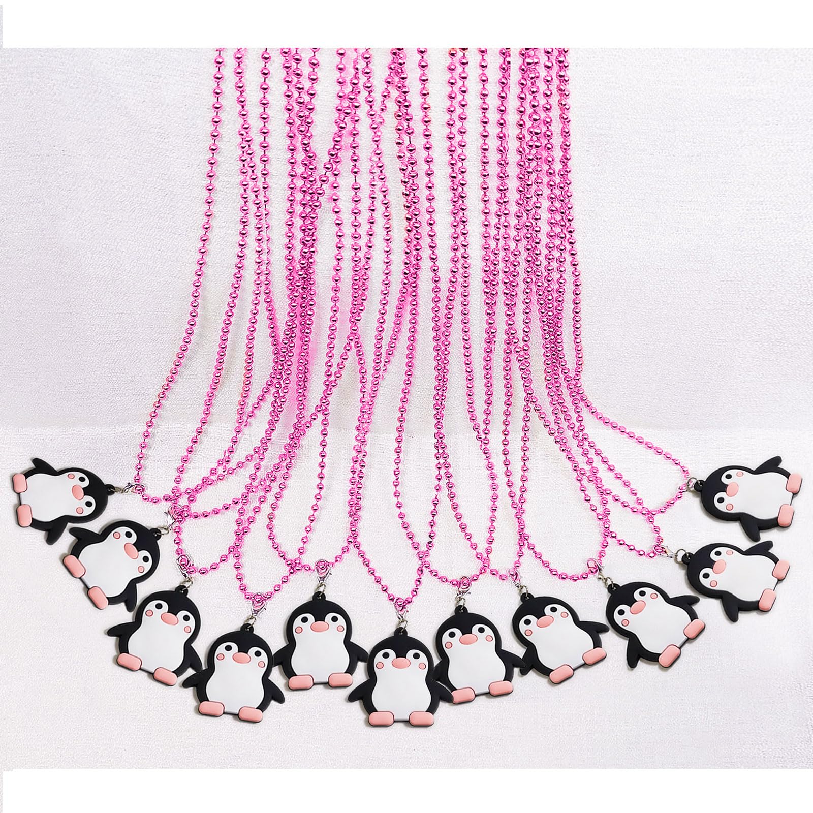 24 Pack Penguin Necklace Party Favors for Skating Themed Party, Birthday Goodie Bag Filler, Wedding, Engagement, Bridal Shower, Carnival,Photography Props, Home Decorations, pink