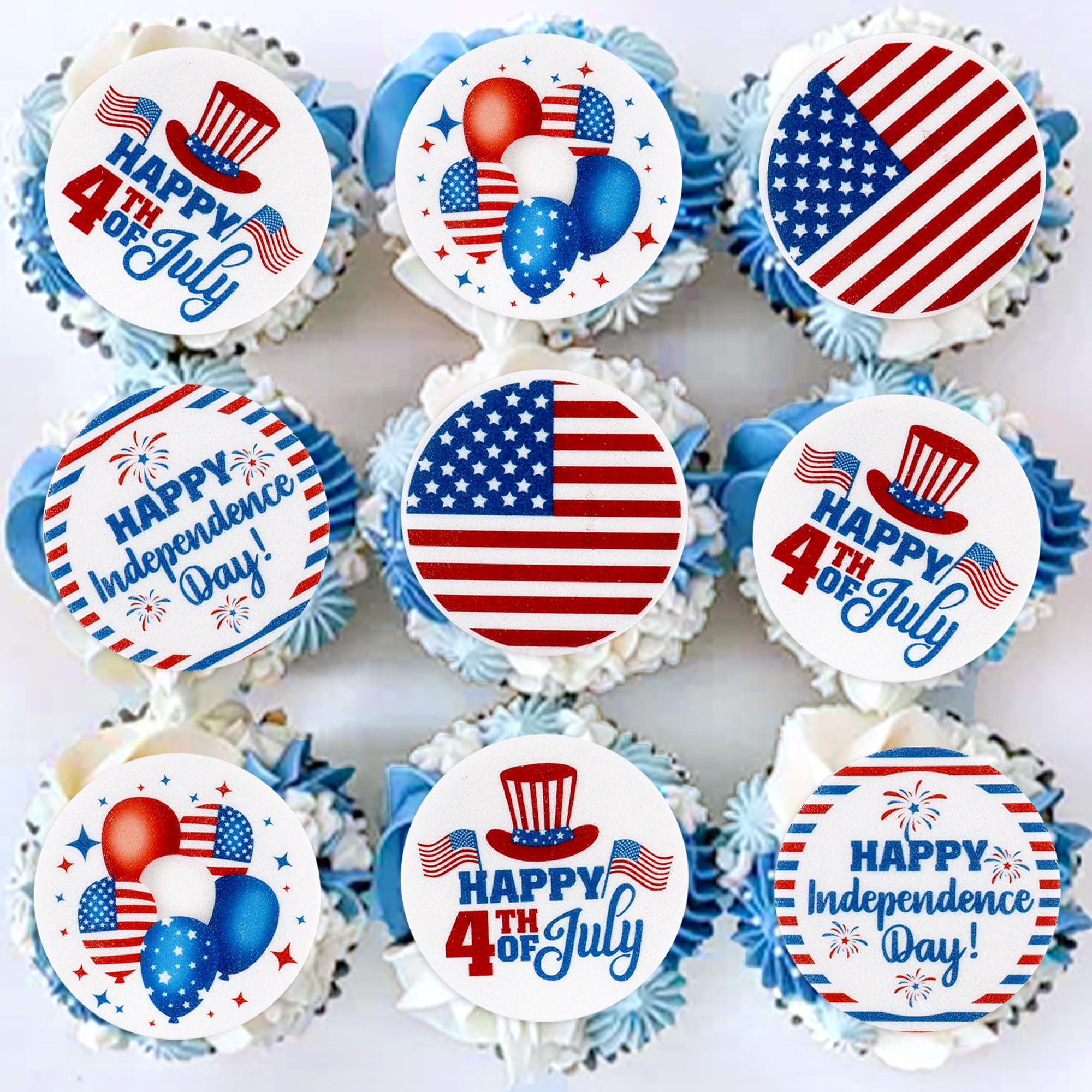 Cyodoos 40PCS Edible Independence Day Cupcake Toppers 4th of July USA God Bless the USA Patriotic Cupcake Picks Toothpicks Decorations for Independence Day Party Supplies