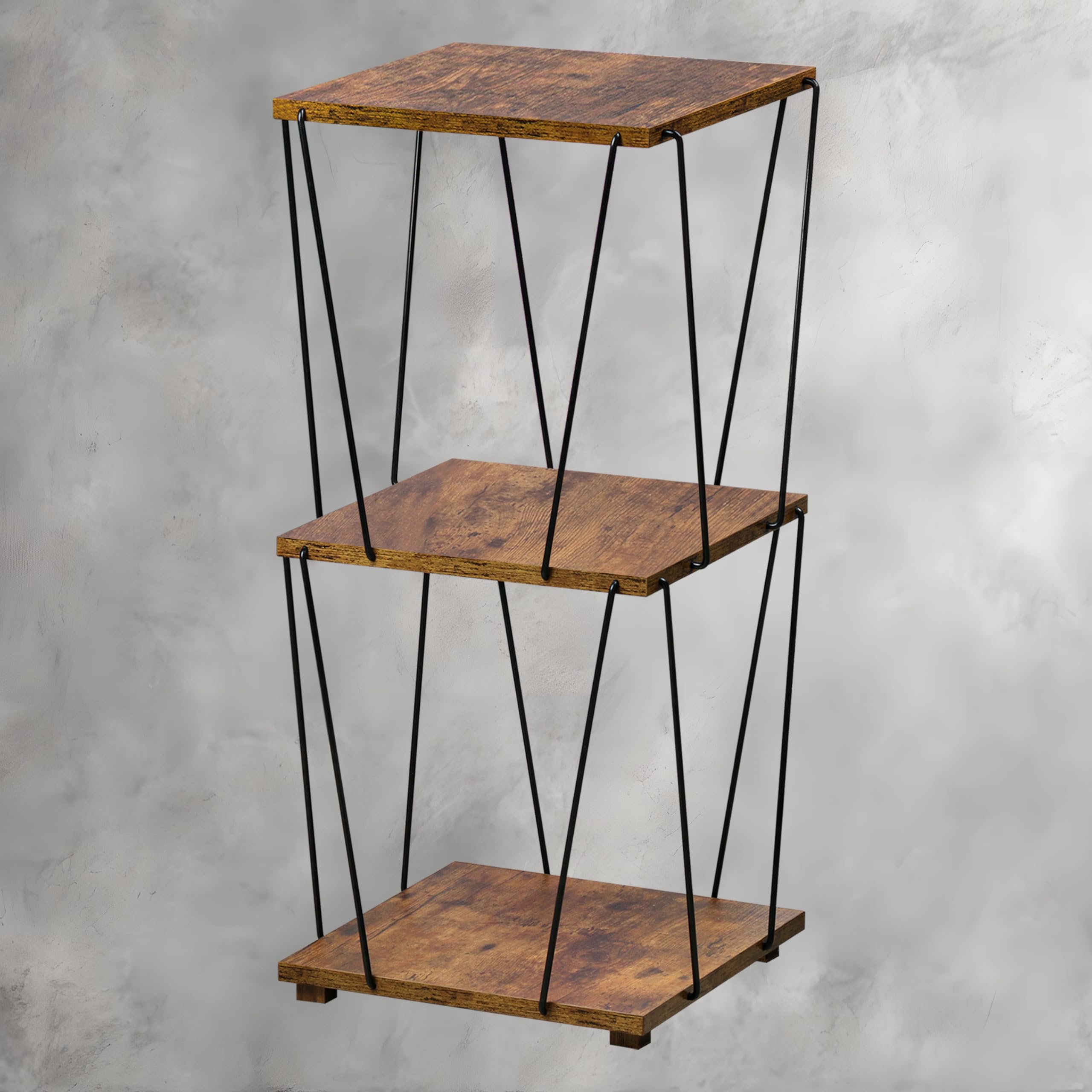 Photo 1 of 2024 Art-Lined Design Side Table, Square Industrial Style End Table, 28 inches Tall Table for Chair& Sofa, Morden Living Room Table for Living Room & Bedroom, Rustic Brown and Black