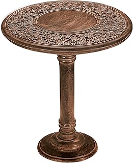 Wooden End Table for Living Room - 18x22 Burnt Finish Carved Side Table,...