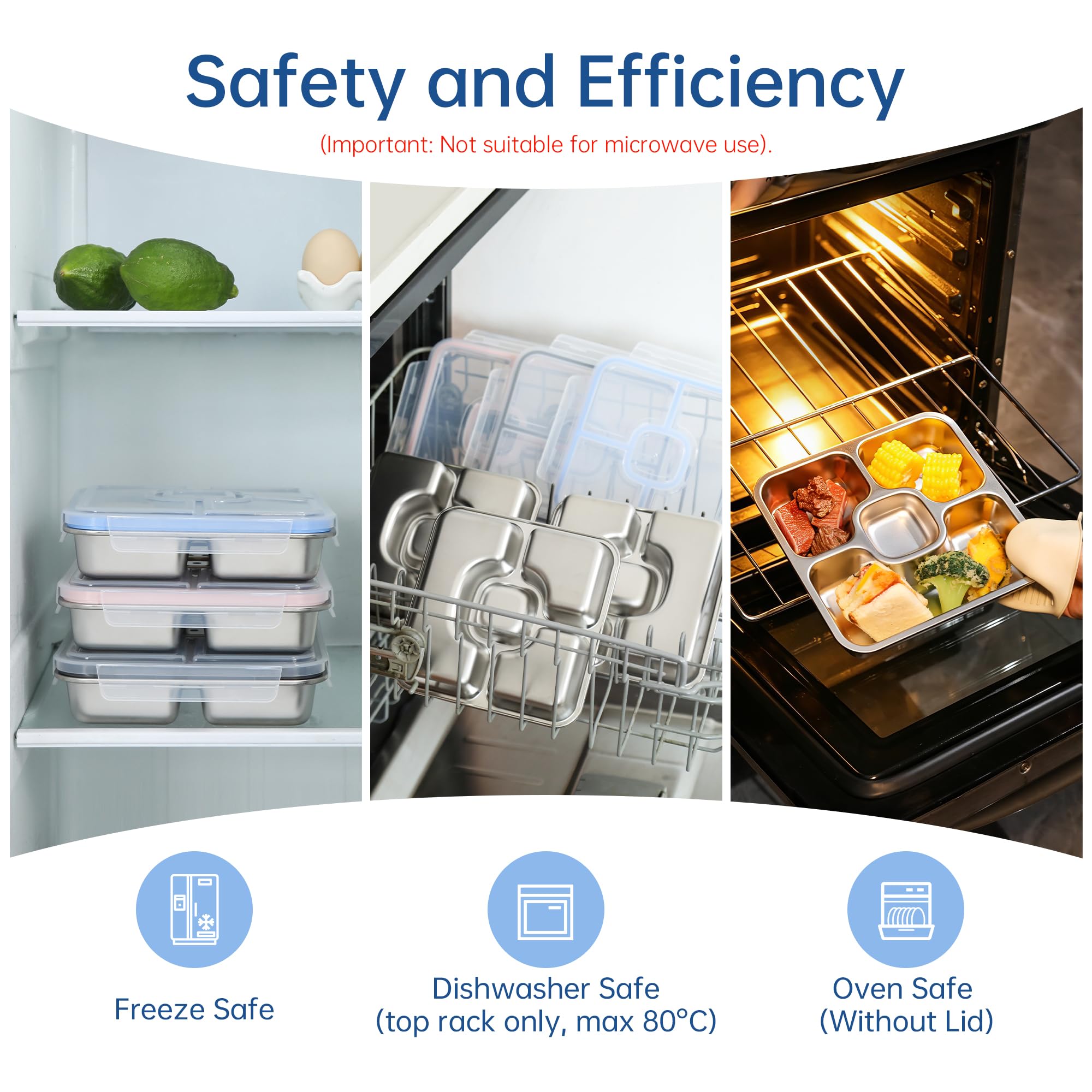 Misichao Boîte à déjeuner en acier inoxydable avec 4 compartiments – Boîte à bento en métal de 800 ml pour adultes et enfants – Boîtes réutilisables pour la préparation des repas, passent au