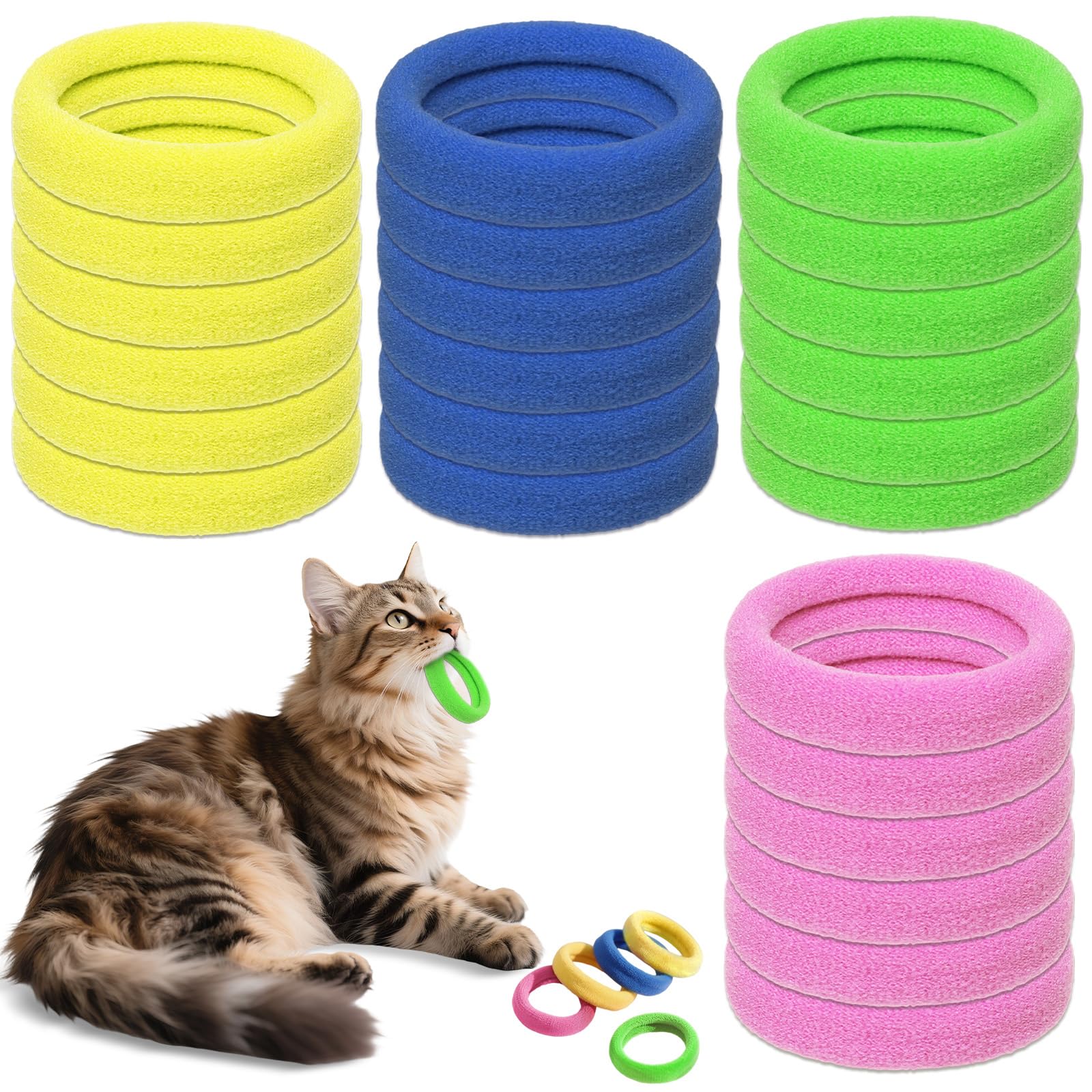 AKAIXI Cat Toys 24 PCS, Rubber Cat Chew Toy, Interactive Cat Toys to Kill Time, Colorful Bracelets Bands for Cat