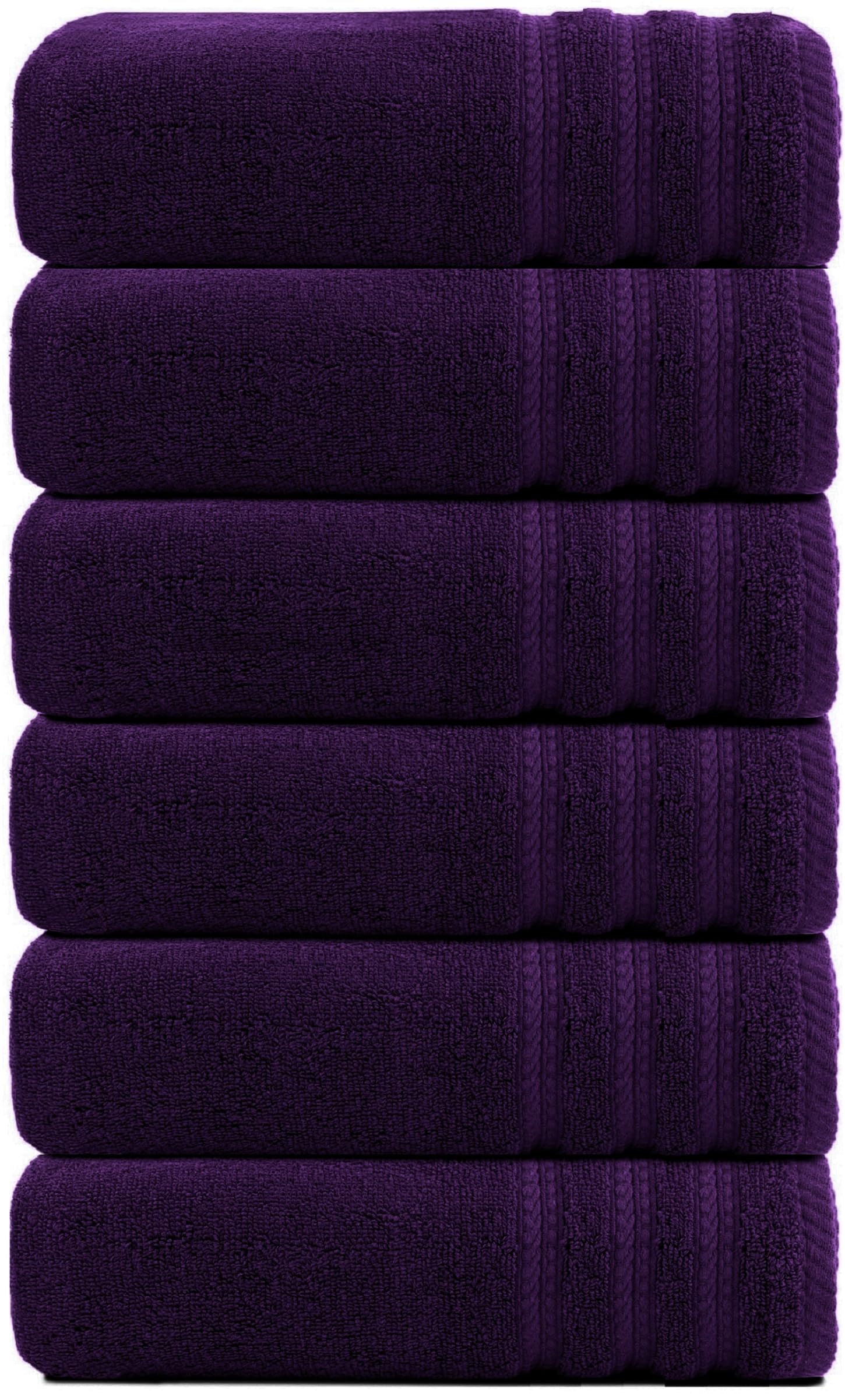 Wovenwonder Plum Jumbo Bath Towels 6 Pack 100% Egyptian Cotton Bath Sheets (75X150cm) Highly Absorbent Towel Set 500-Gsm (Plum)