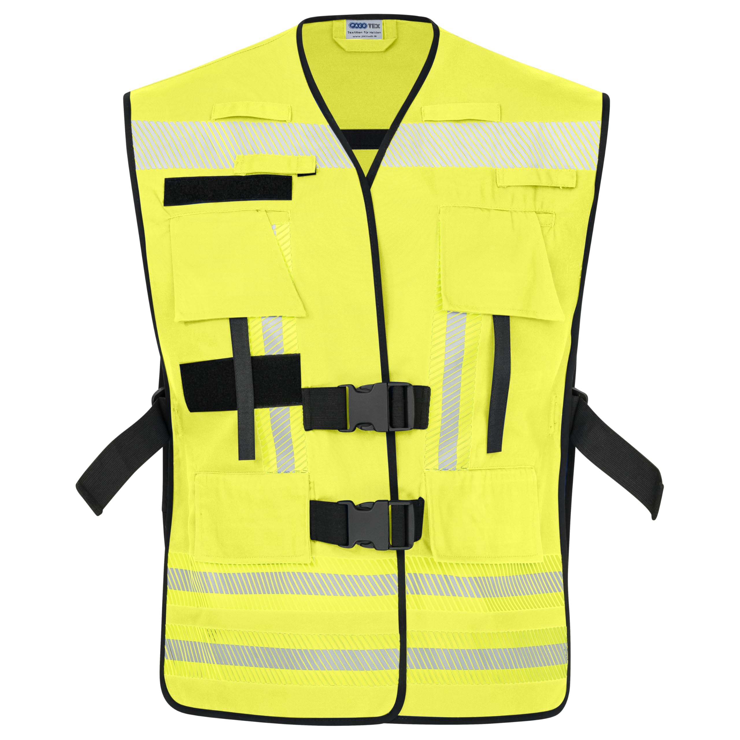 PACOTEX Chaleco funcional NEO para la identificación del personal de operaciones con bandas reflectantes segmentadas, color amarillo-plata y amarillo