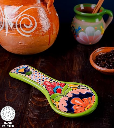 Talavera - Soporte para espátula de cerámica hecho a mano, colorida decoración mexicana de cocina (grande, azul cobalto)