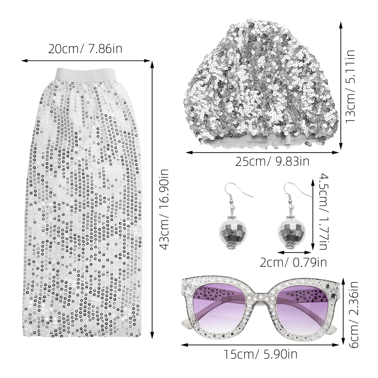 SUPVOX Unique 80s Retro Party Costume Sequin Hat Ball Earrings Leg Warmers Disco Outfit for Women