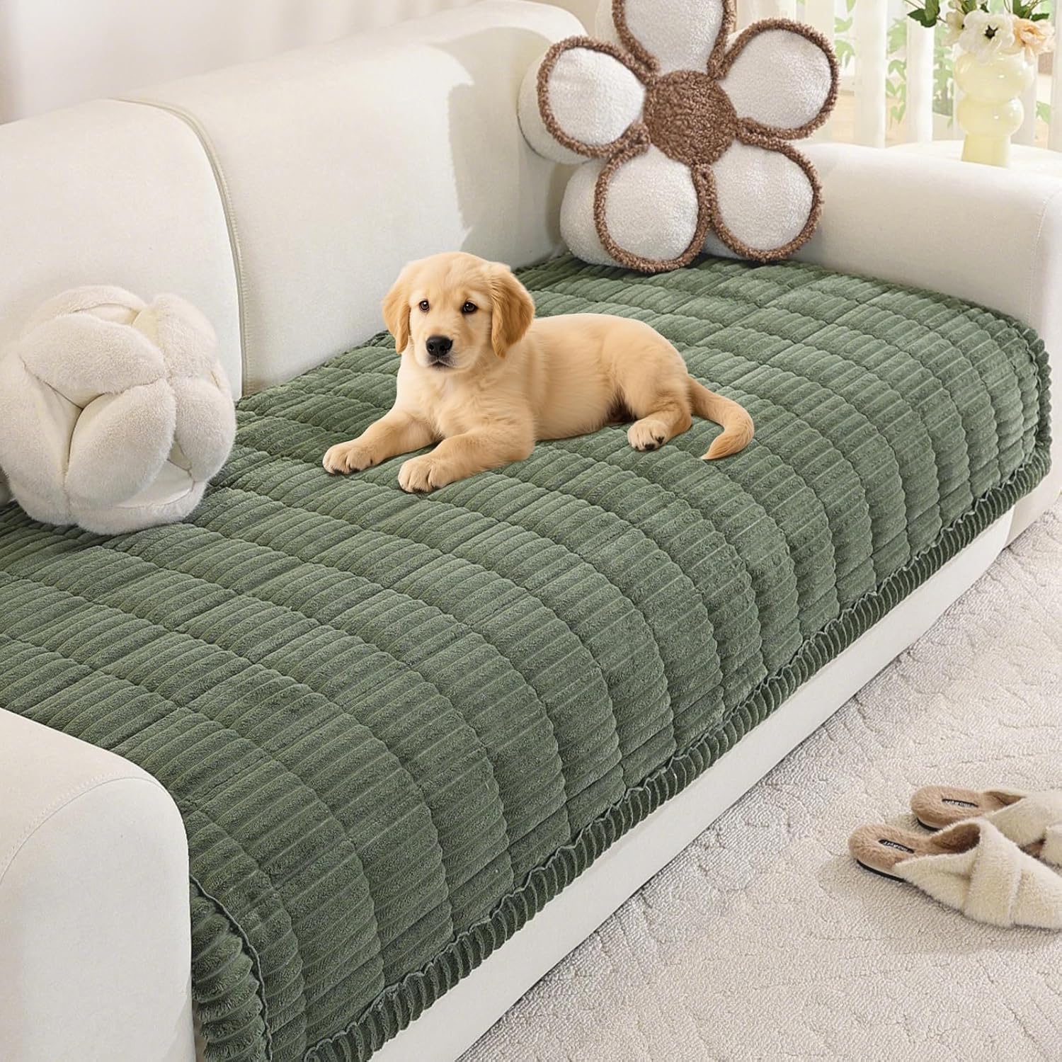 Royhom Pet Sofa Cover Washable, Soft Thick Sofa Cover 2 3 4 Seater, Couch Protector for Dogs, Settee Covers Furniture Slipcovers (Green, 90x180cm) — image 1