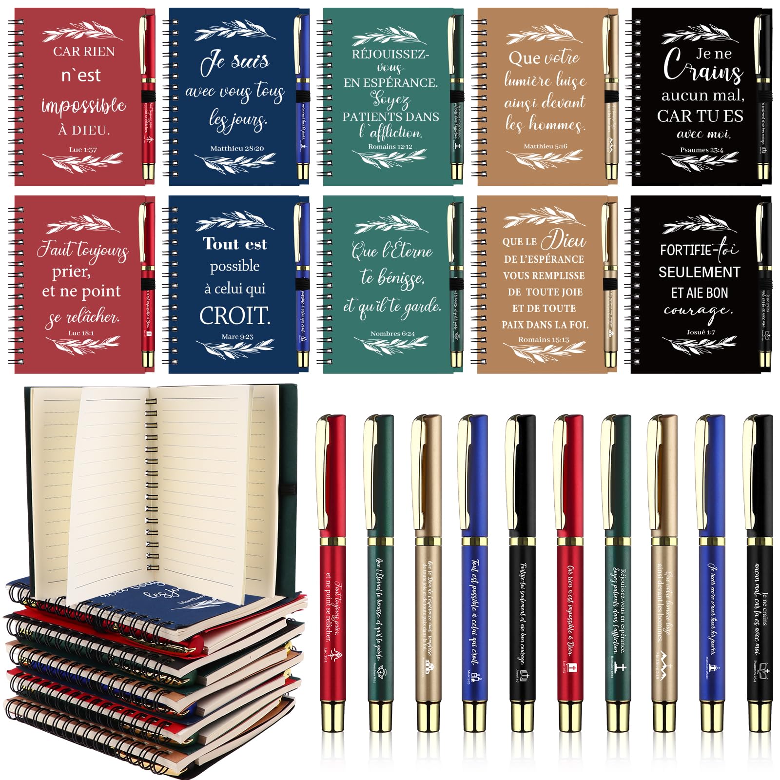 Coffret cadeau chrétien 20 carnets et stylos chrétiens en vrac journaux de prière avec versets bibliques stylo à bille religieuses inspirantes cadeaux pour lui elle collègue d'église,Multicolore