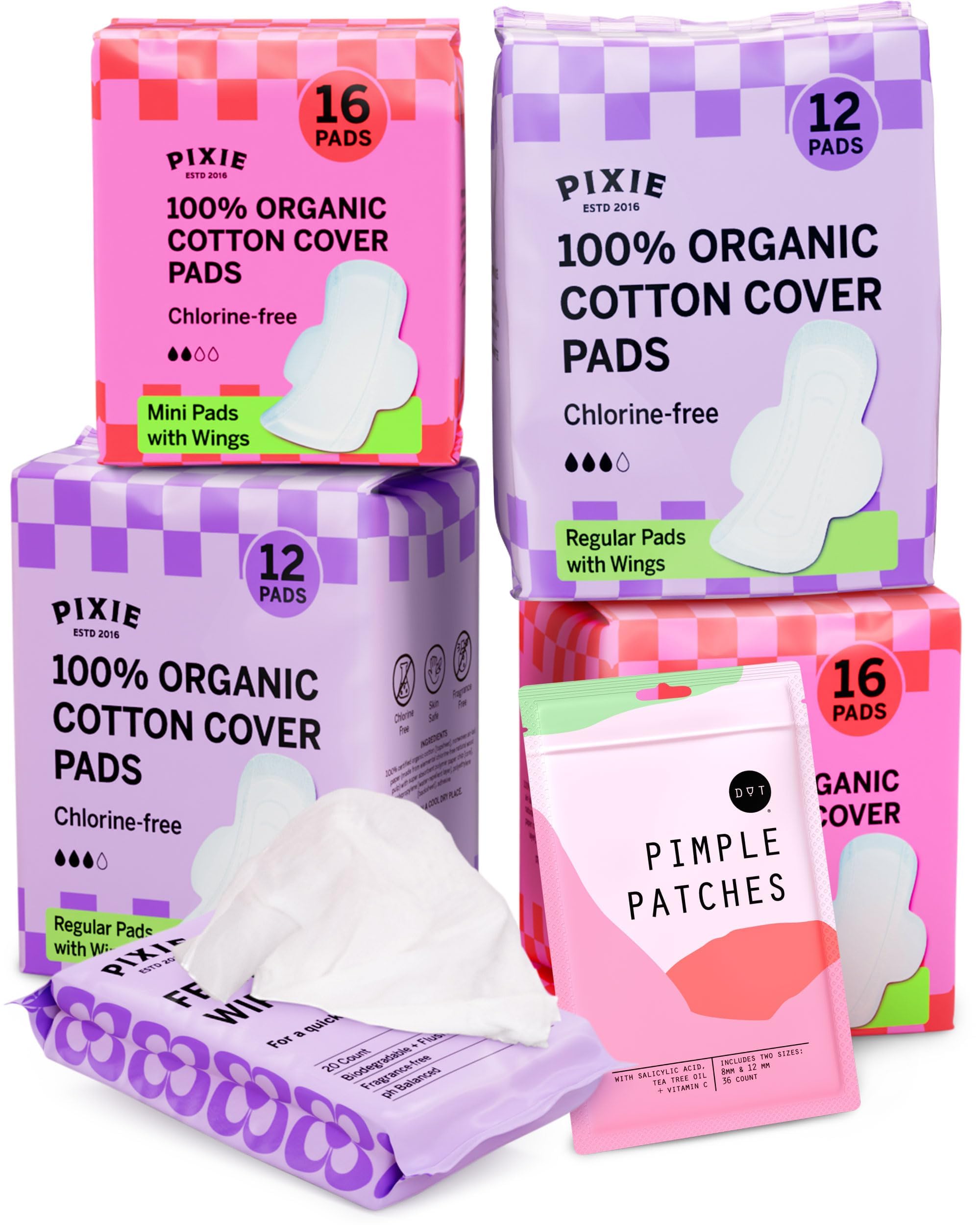 Pixie Organic Cotton Pads for Teens and Tween Girls with Wings, 56 Count