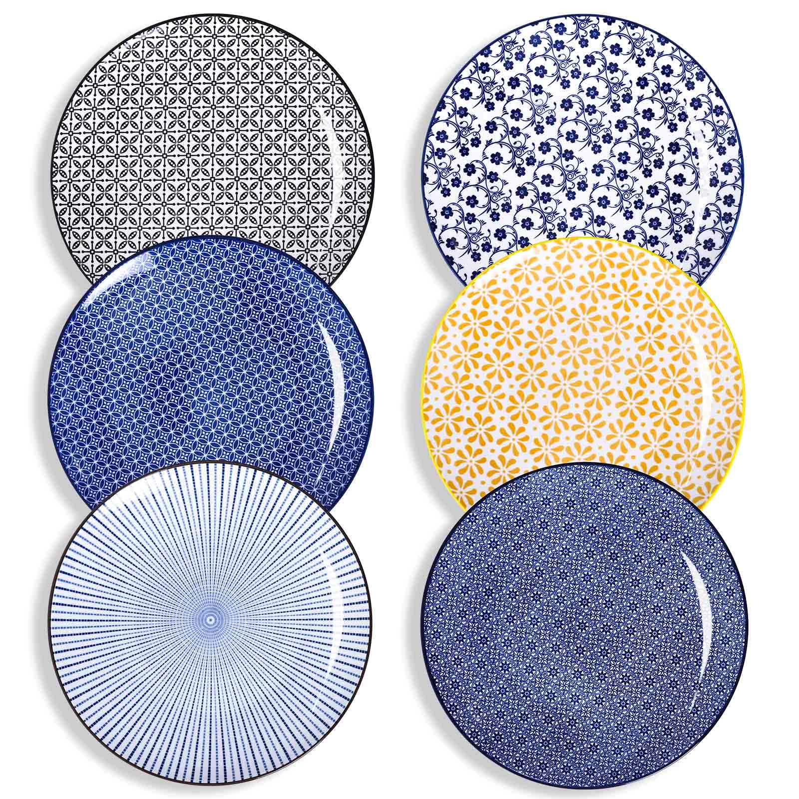 Juego de 6 platos llanos de cerámica de 26 cm, aptos para cocina, microondas, horno y lavavajillas