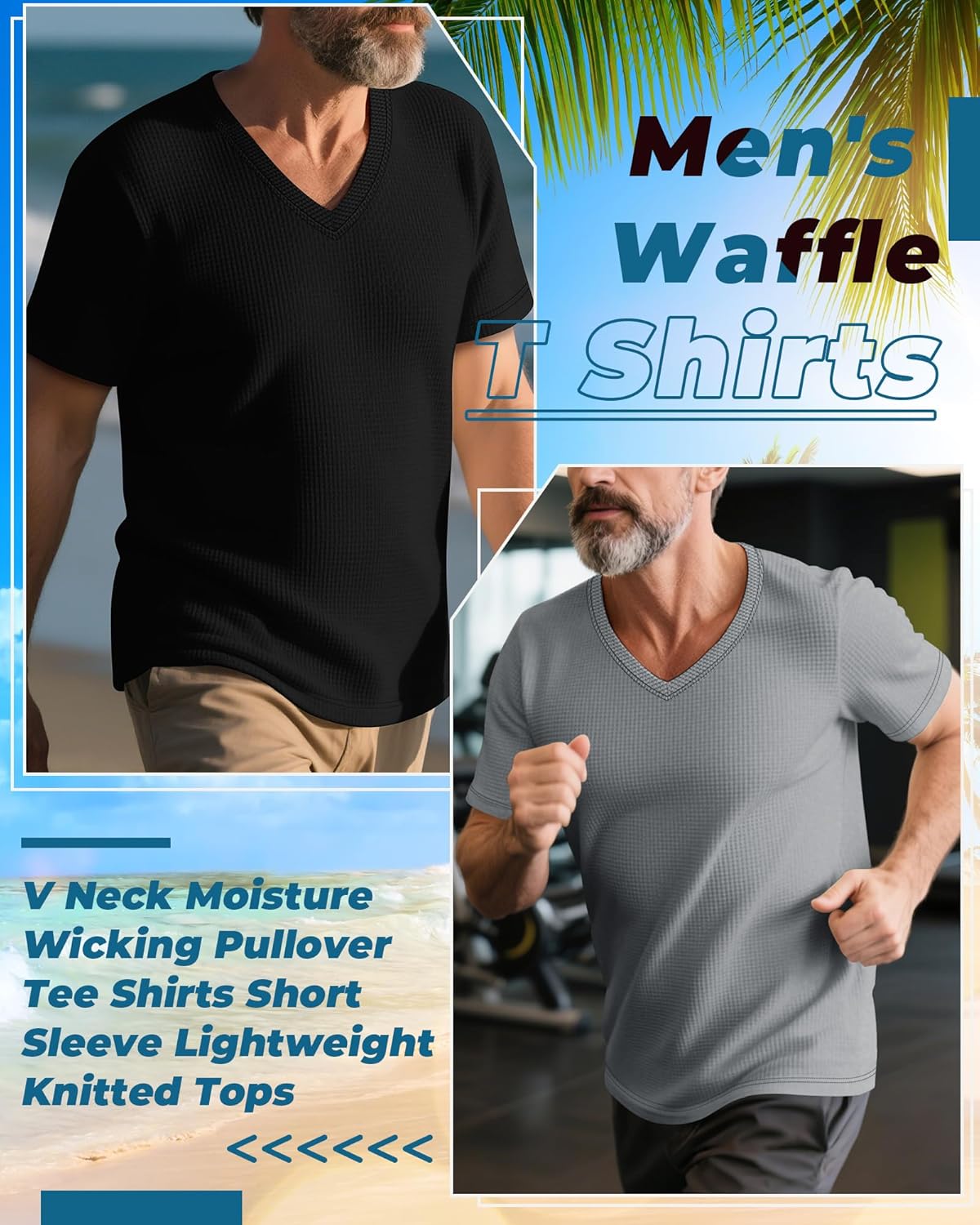 3 Pack Men's Waffle T Shirts, V Neck Moisture Wicking Pullover Tee Shirts Short Sleeve Lightweight Knitted Tops - Image 5