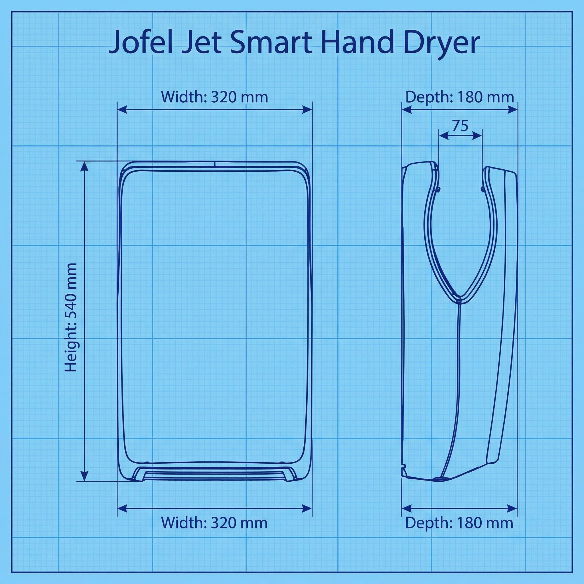 Secador de Manos Comercial Jofel Jet Smart de Alta Velocidad, Cortina de Aire Automática (540 Km/h, 1500W), Montaje en Pared con Filtro HEPA, Carcasa ABS Antibacteriana, Hecho en la UE, Negro Mate