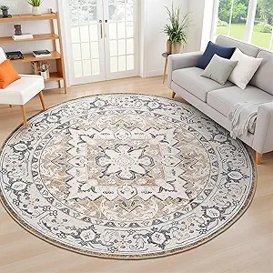 Lofus 8ft Area Rugs for Living Room, Washable Area Rug, Rugs for Bedroom, Kitchen, Vintage Boho Carpet, Soft Non-Slip, Low Pile Large Area Rug for Office Dining Room, Floral Brown
