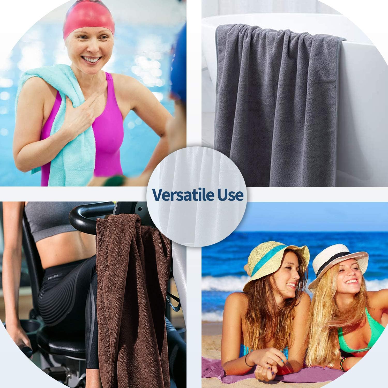 MERRY HOME Bath Towels Pack of 6, 27" x 55", Large Microfiber Bathroom Towel Set for Adult Men Women, Ultra Soft & Absorbent, Quick Dry for Beach, Pool, Spa & Gym