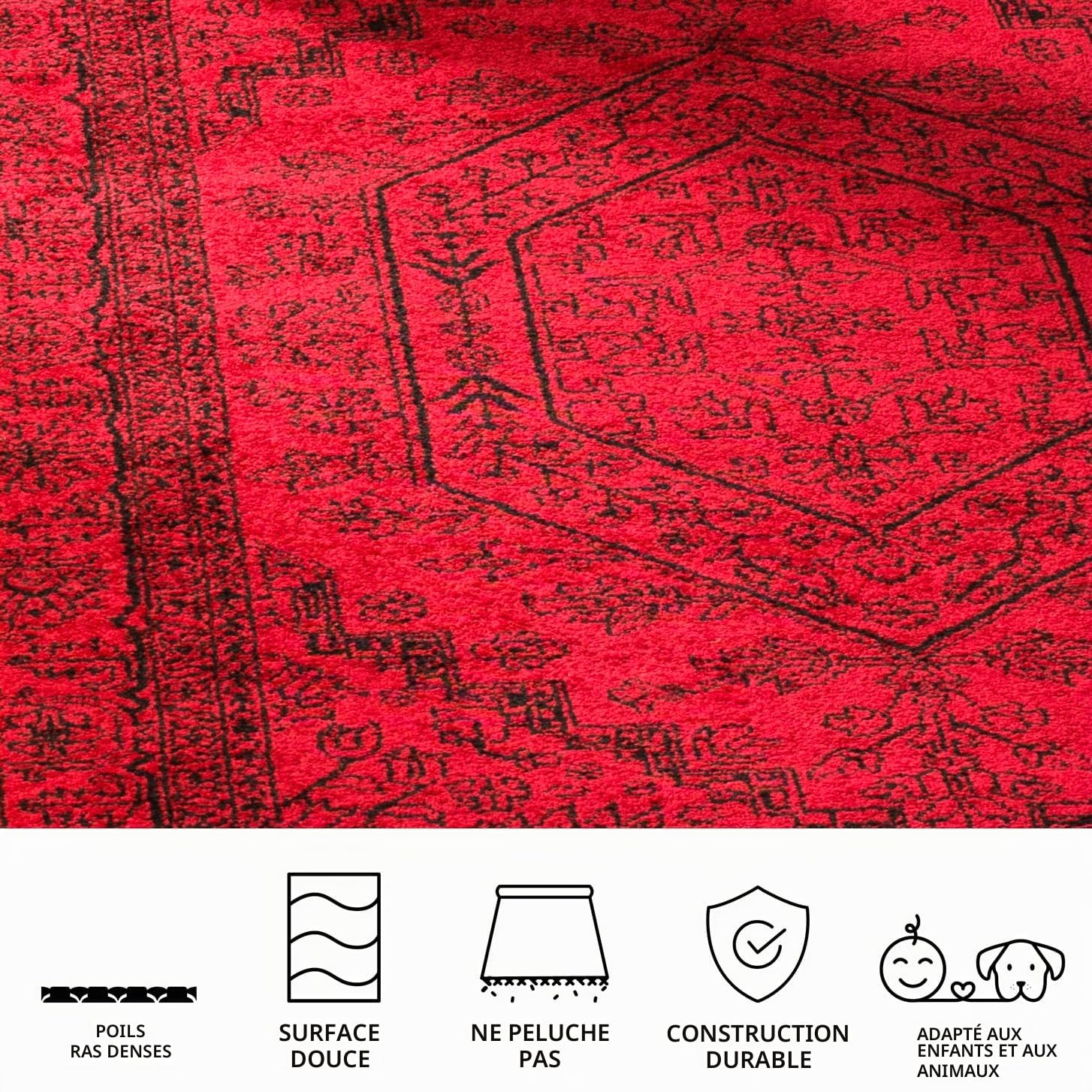 SAFAVIEH Tapis 122 x 183 cm - Adirondack Collection - Design Traditionnel, Rouge & Noir, Mélange Synthétique Entretien Facile, Idéal pour Salon, Chambre, Bureau
