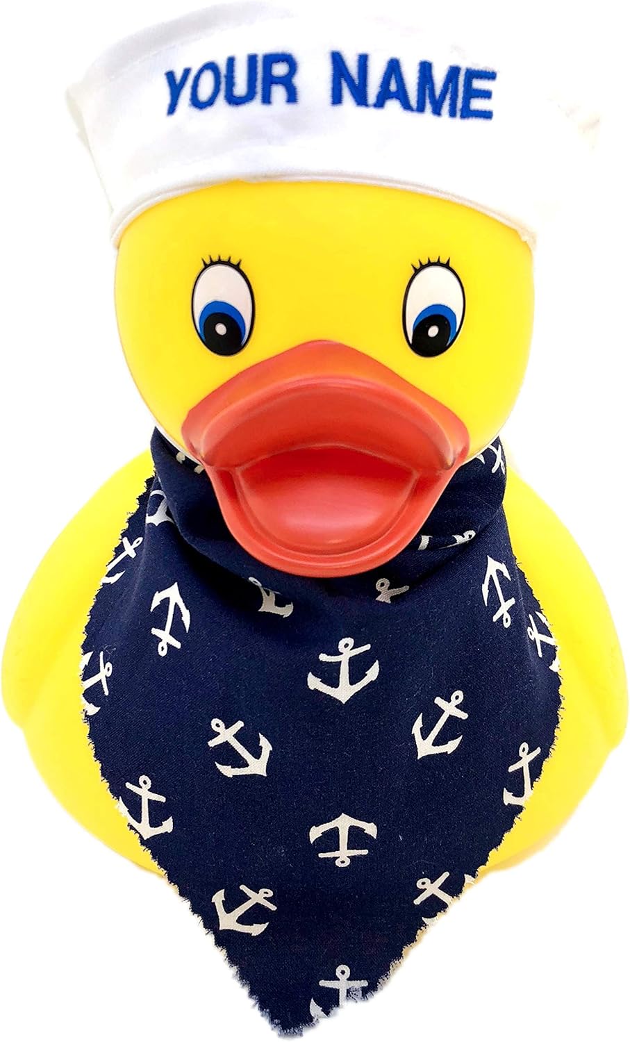 Personalized Custom Jumbo Rubber Duck Your Name Here | Child Safe | Sealed No Mold | Bath Toy | Spa | Pool (Sailors Cap - Blue Anchors)