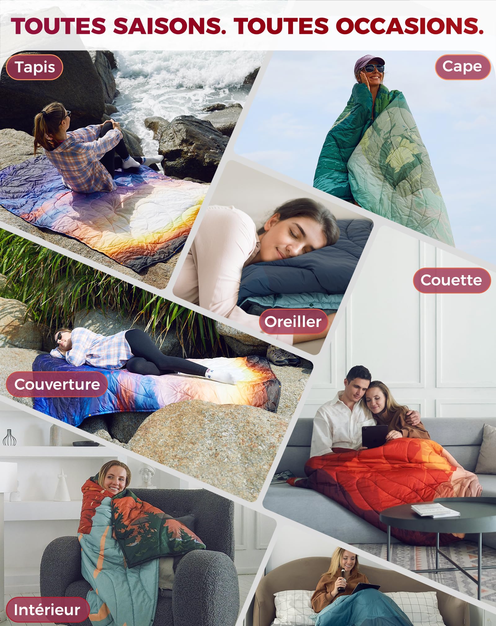 KingCamp Couverture de Camping Imperméable et Légère,Pliable,Compacte,Couverture Thermique,Couverture de Voyage,pour Plage, Randonnée,Voiture,Extérieur et Intérieur,200 x 145 cm,Montagne Orange