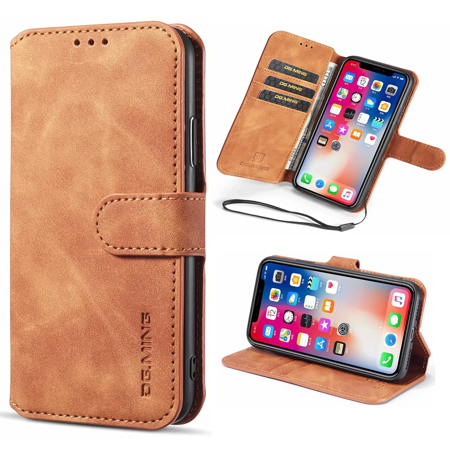 iPhone XR Wallet Case for Women,Leather Magnetic Flip Wallet Case with Card Holder iPhone XR Wallet Case Floral 6.1 inch (Thepurity-Brown)