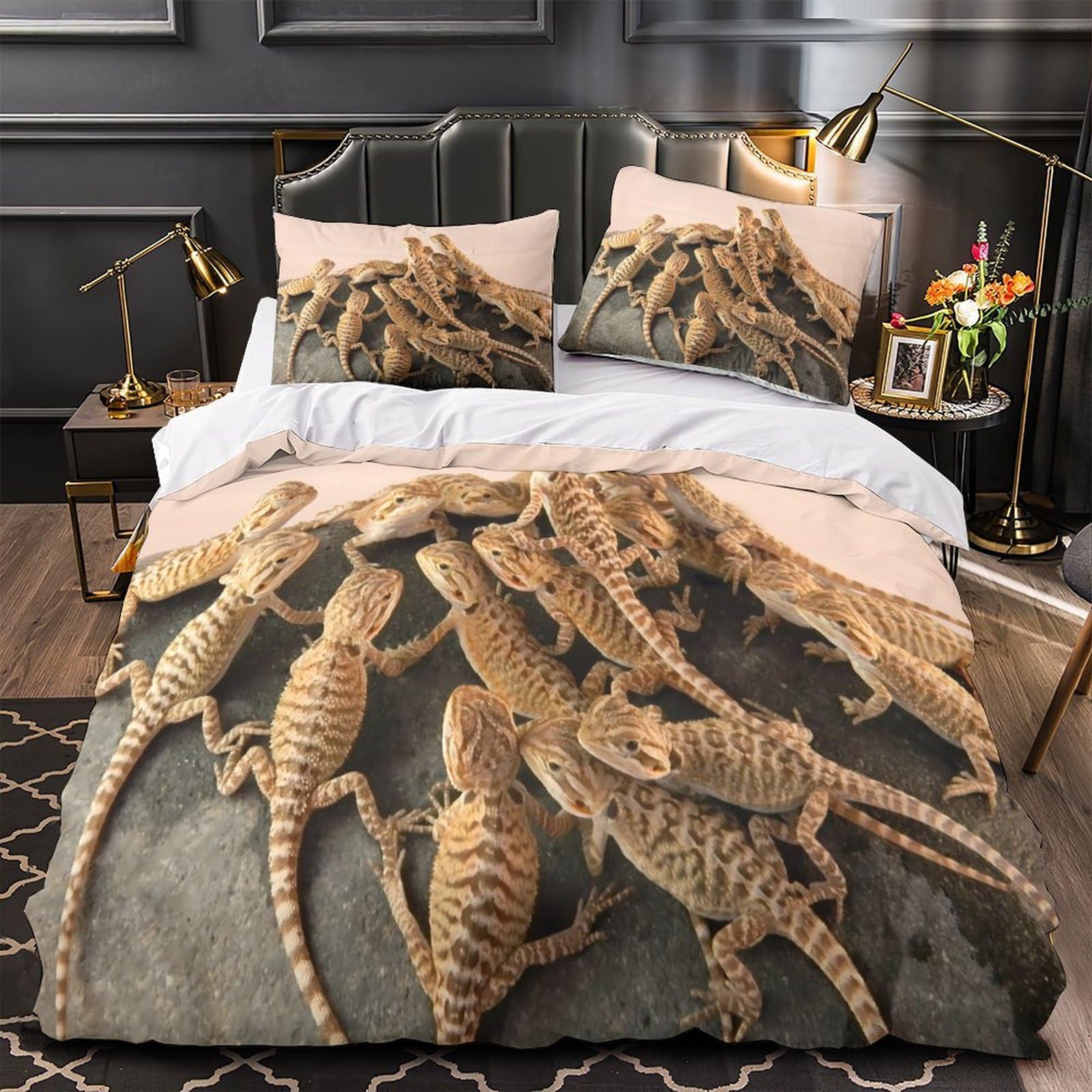 MMDASBVPE Bearded Dragon Comforter Cover 3D Print Wrinkle-Resistant 3PCs Bed Linen Hidden Zipper Quilt Cover Extra Soft Washable for Teens Youth Adults Women Kids Boys Single（140x200cm）