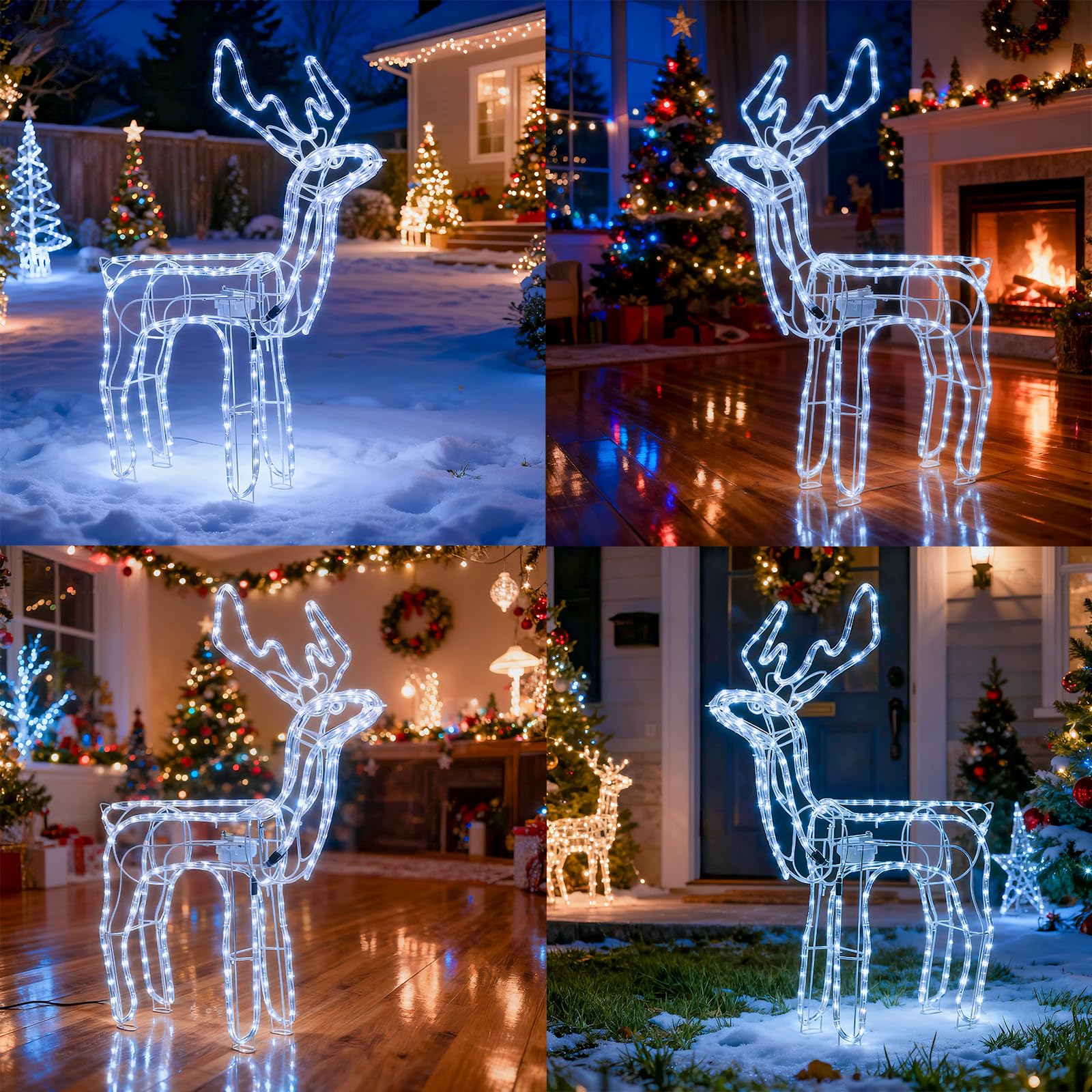 LEDYA Renna di Natale luminosa con testa animata, 216 LED bianco freddo, grande renna luminosa 89 cm, decorazione natalizia da interno/esterno con timer, alimentazione a rete per giardino o veranda