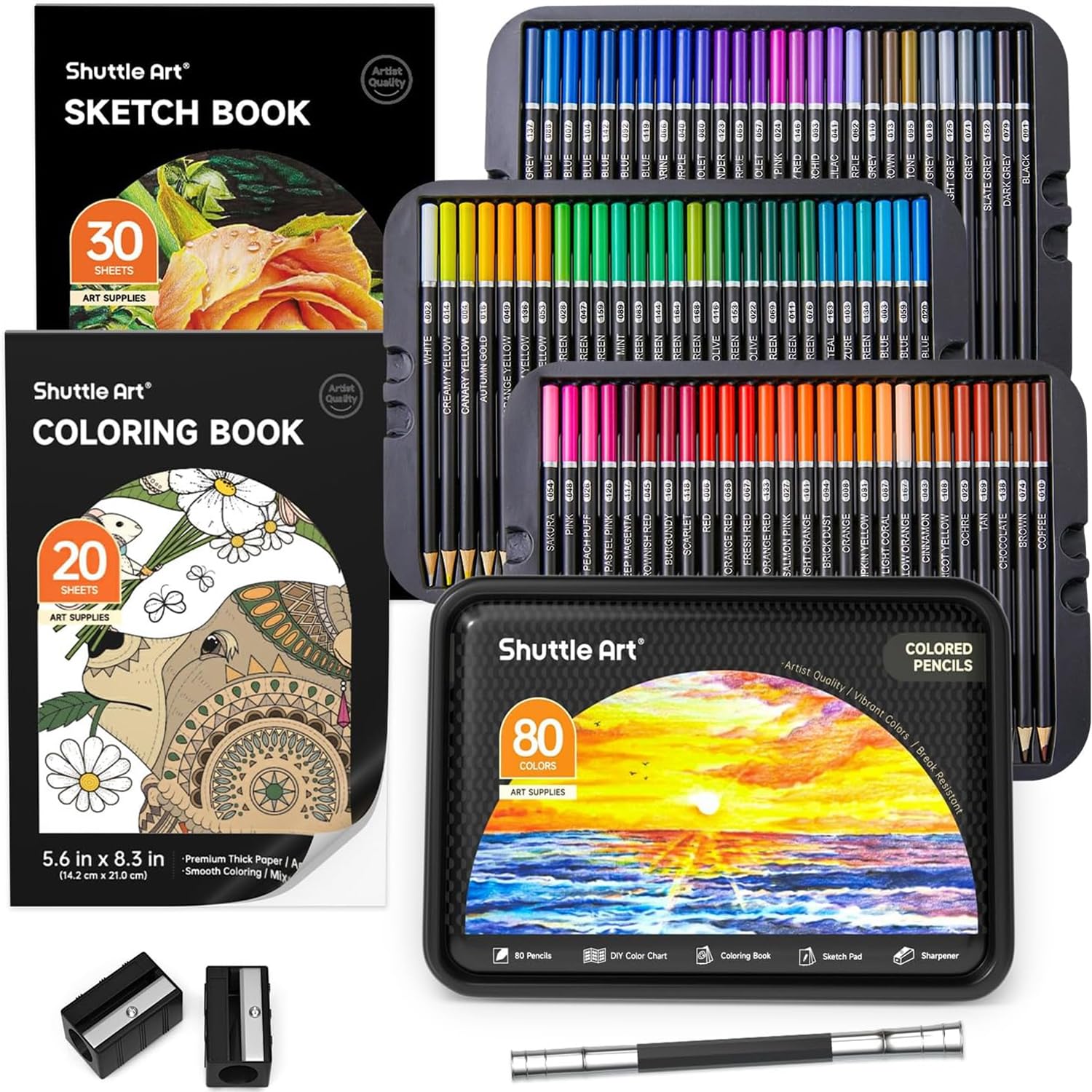 80 Colours Professional Colouring Pencils, Soft Core Coloured Pencil Set with 1 Colouring Book,1 Sketch Pad, 2 Sharpener, 1 Pencil Extender, Perfect for Artists Adult Beginners Drawin
