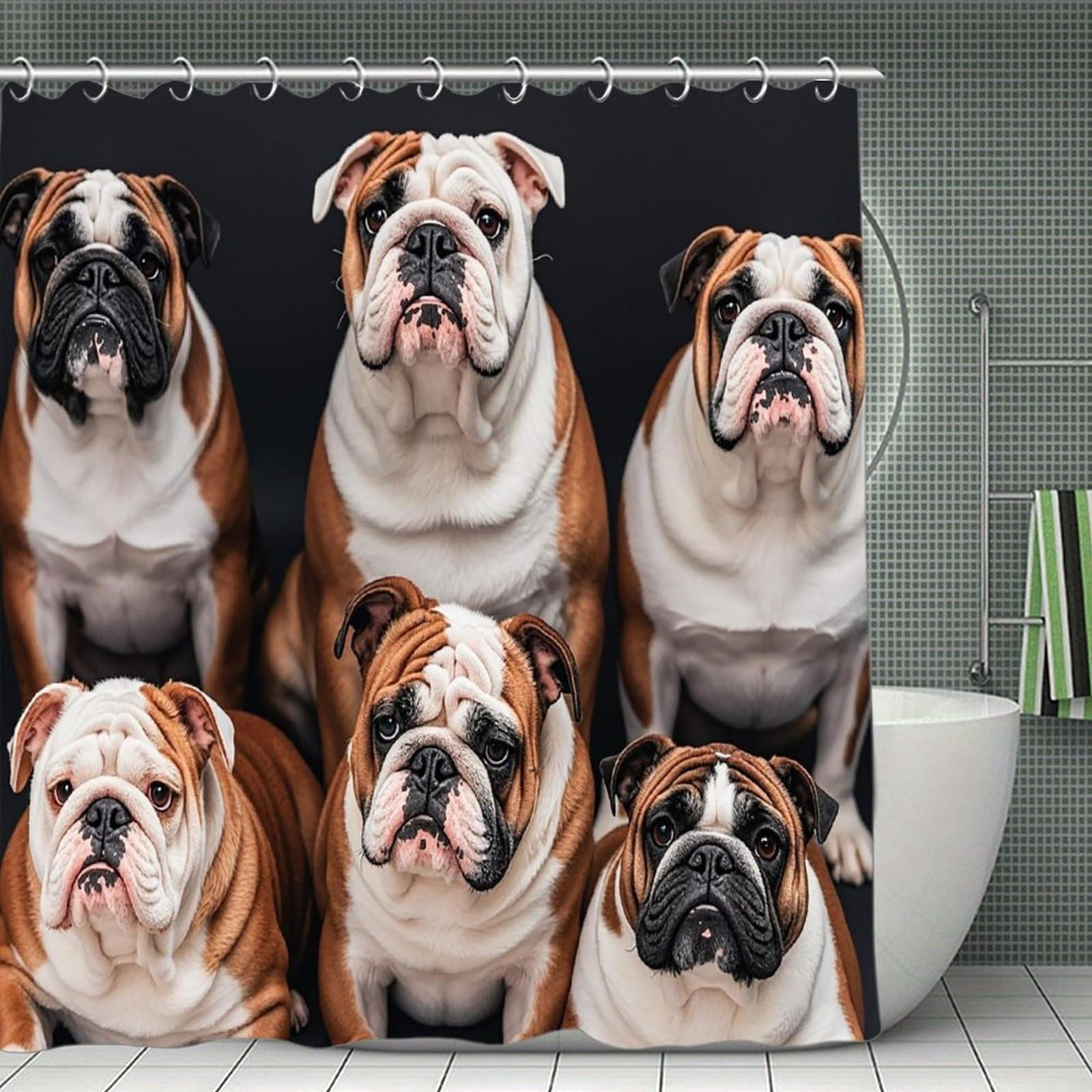 FekiLoot English Bulldogs Shower Curtain Minimalist Thick Bathroom Curtain Washable Modern Bathroom Shower Curtain Heavy Duty Waterproof Cloth Bath Curtain with Hooks 70.8"x70.8"