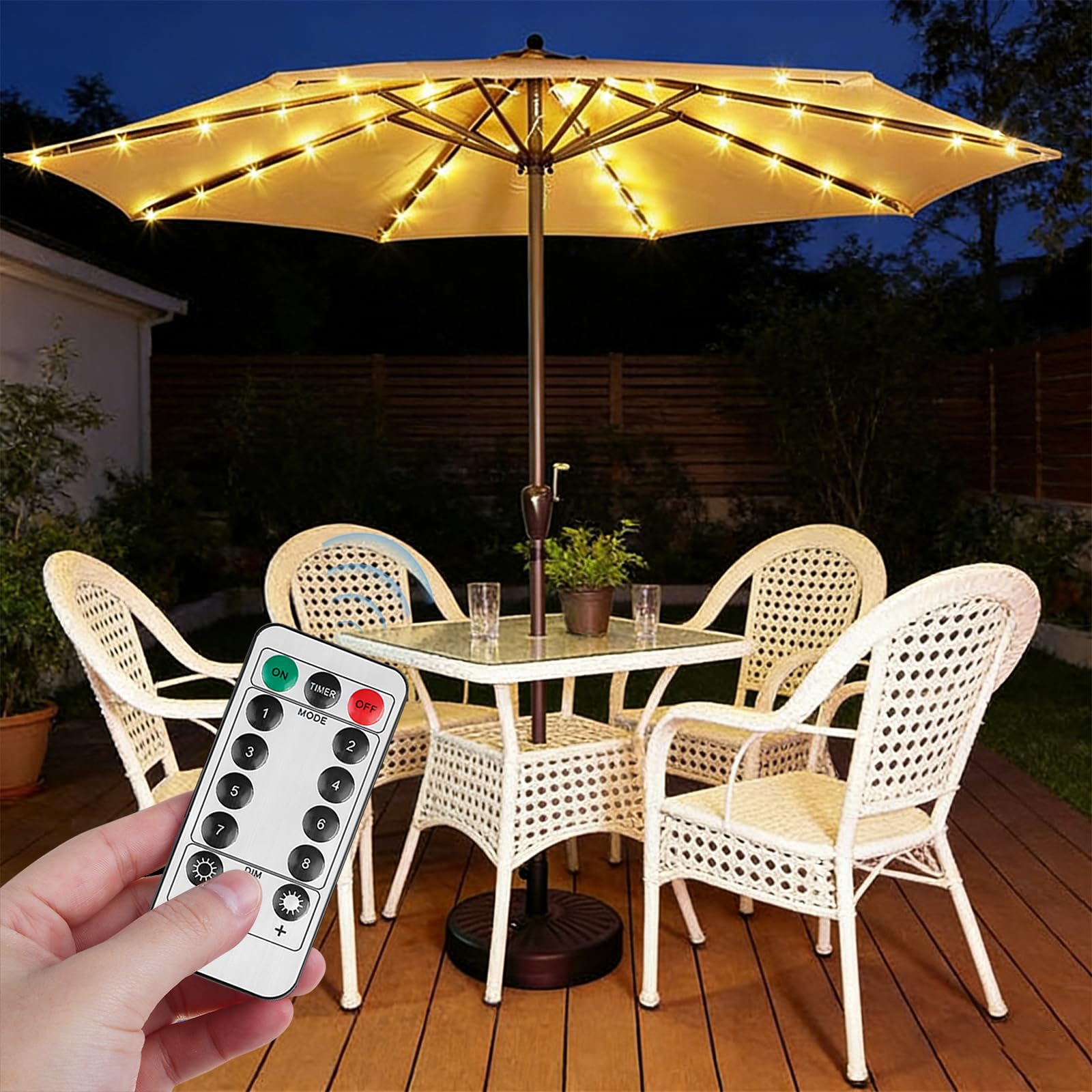 Sonnenschirmbeleuchtung, Sonnenschirm Lichterkette, 104 Led, 8 Modi, Led-Sonnenschirm-Lichterkette, Terrassenschirm-Lichter, Regenschirm Lichterkette Mit Fernbedienung, Batteriebetrieben