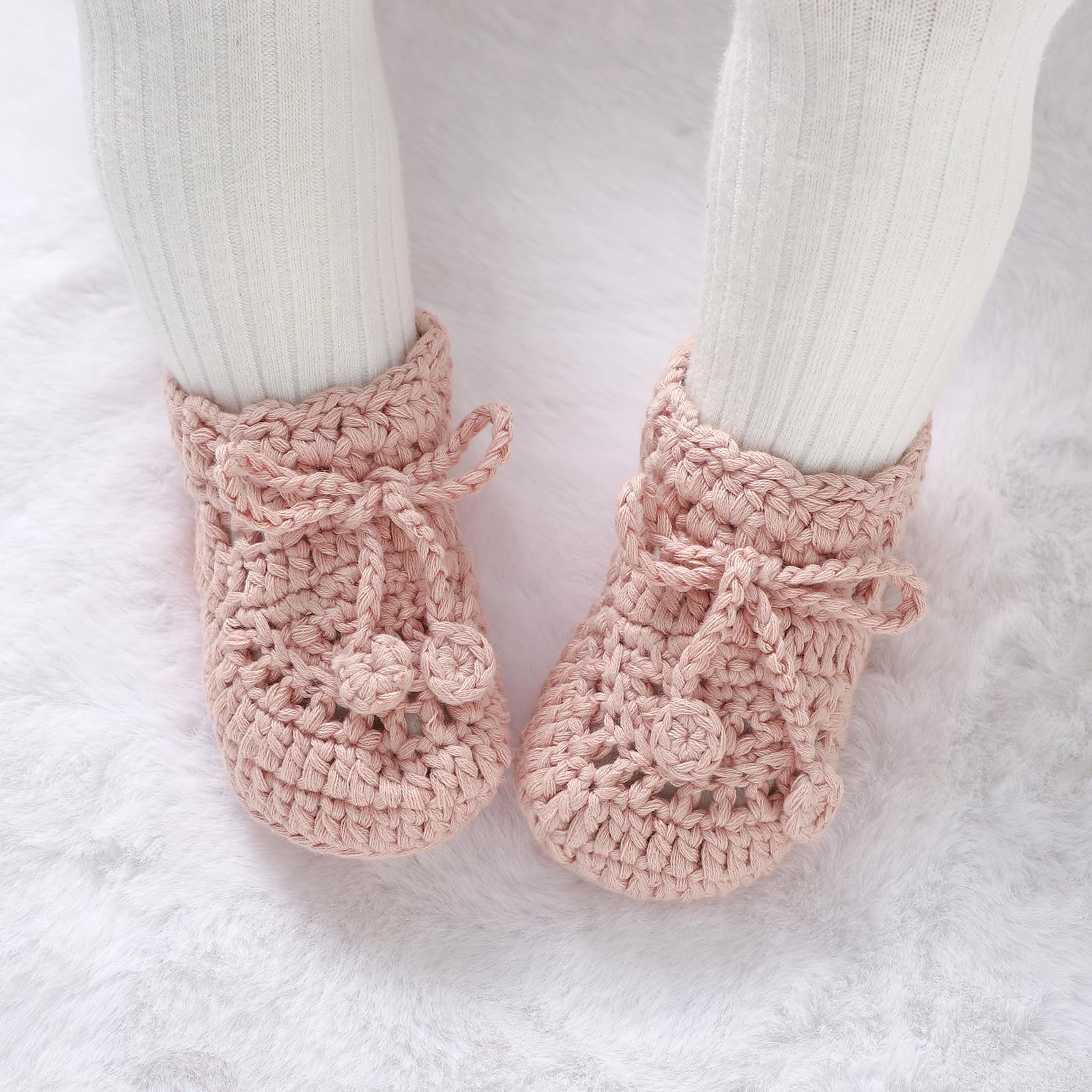 Hadetoto Baby Booties Hand Crochet Knit Cotton Bootie Soft Cozy Warm Socks Shoes Newborn First Walkers for Infant Boy Girl