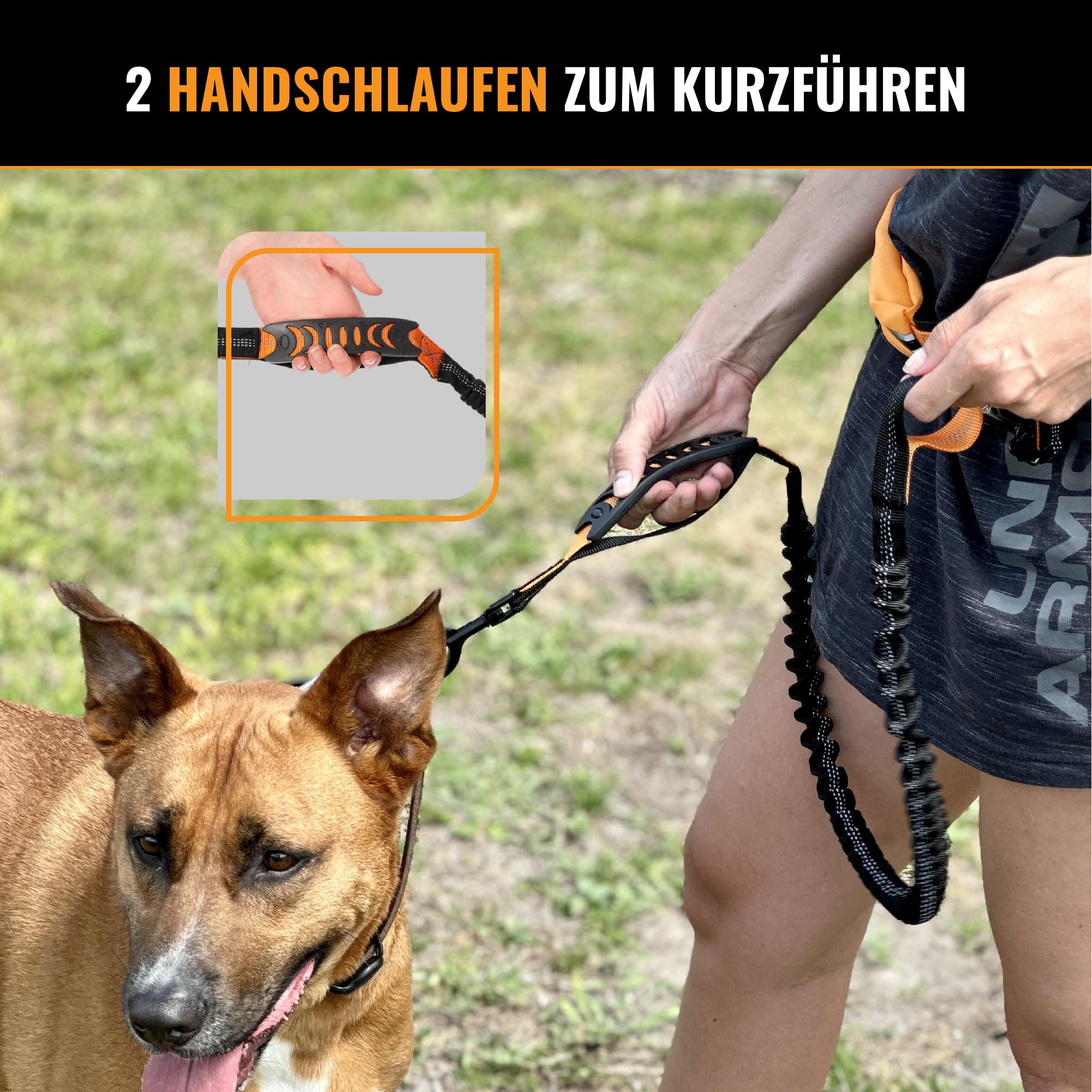 Barkswell Joggingleine Hunde mit Bauchgurt zum Laufen, Joggen, Wandern - Bauchgurt Hundeleine mit 2 Taschen für Wertsachen. - Freihandleine Hund für Grosse und Mittelgroße Hund