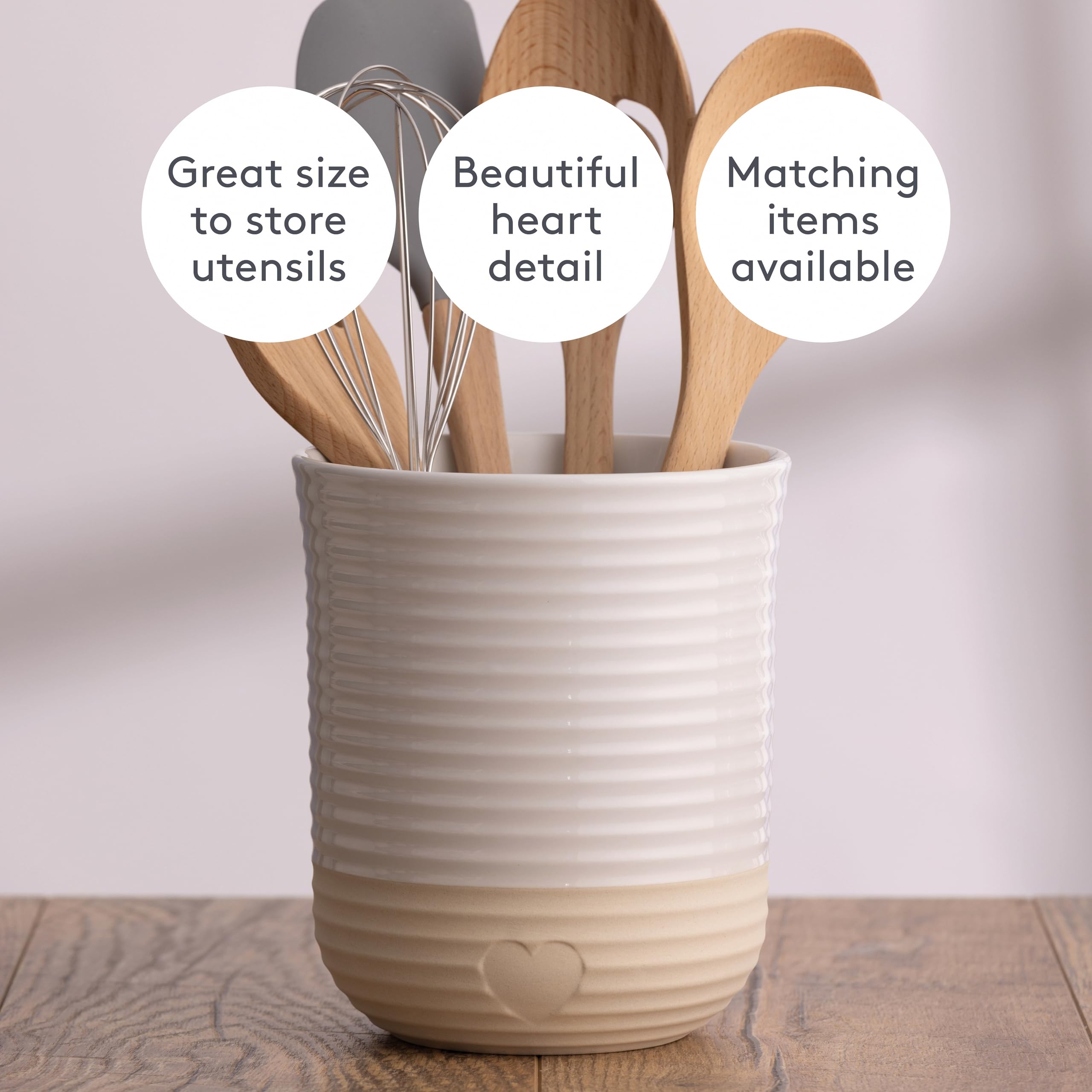 Mason Cash Portautensili rustico in gres porcellanato con motivo a cuore inciso durevole grande capacità per utensili da cucina e gadget elegante organizer da piano di lavoro