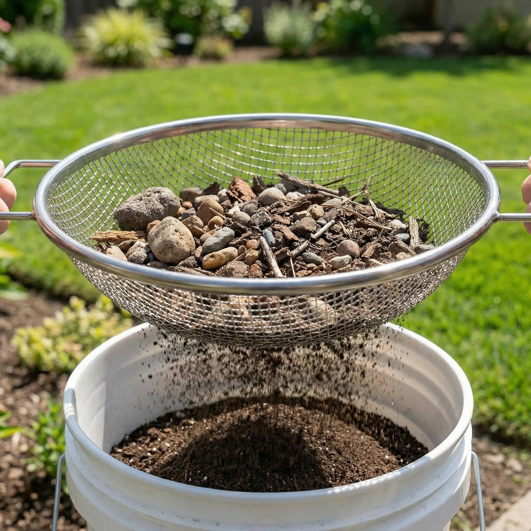 2Pcs 304 Stainless Steel Soil Sifter 1/4" 3/8" Screen Fit 5 Gal Bucket — Amazon image 4