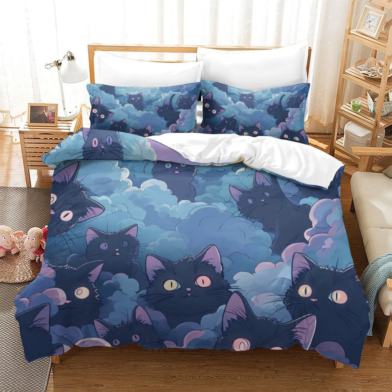 Parure housse de couette chat 3D super king en microfibre premium