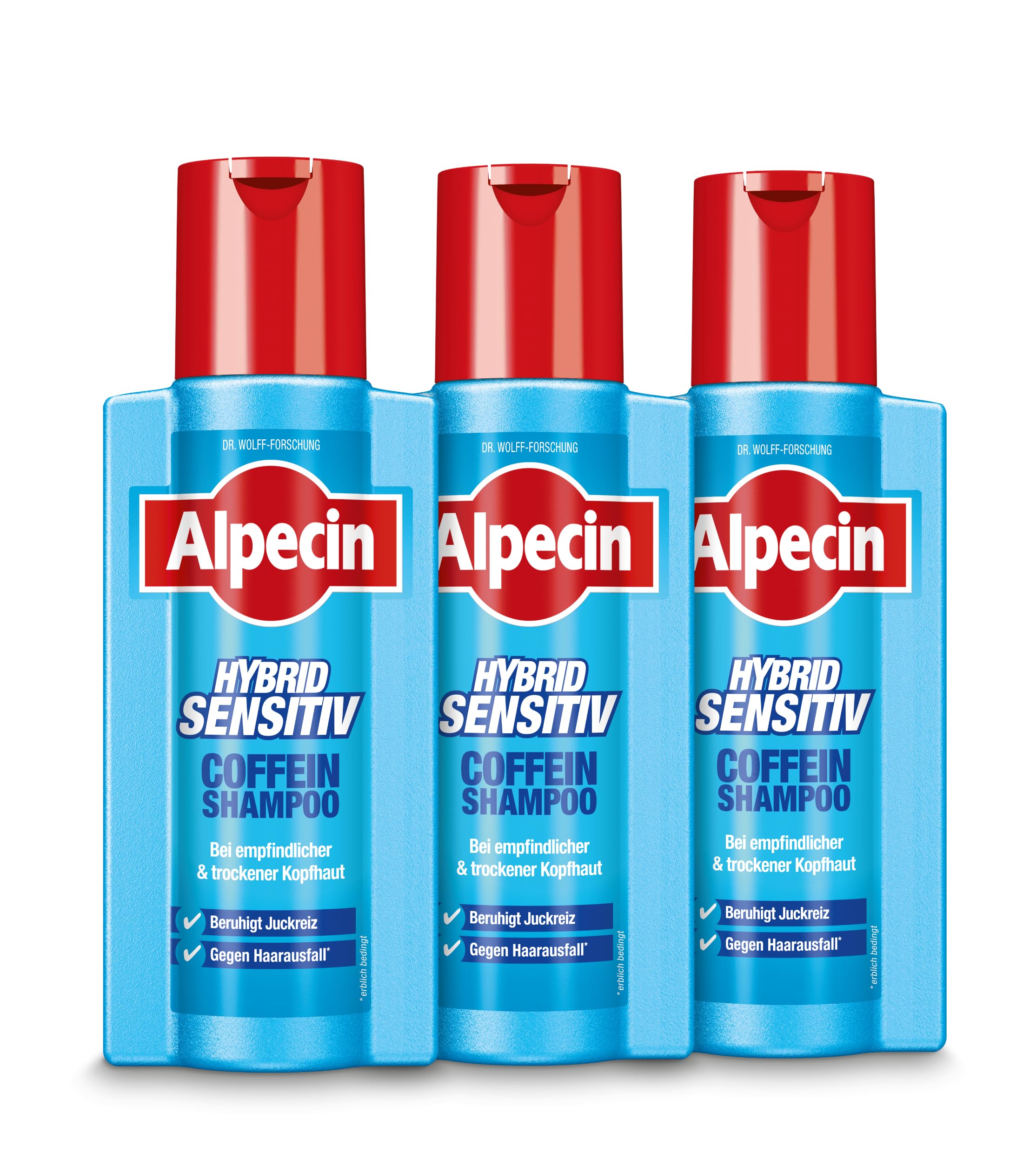 Alpecin Champú híbrido de cafeína – 3 x 250 ml – Champú para el cabello para hombres en el cuero cabelludo seco y con picazón y caspa, contra la caída del cabello hereditaria | Cuidado del cabello
