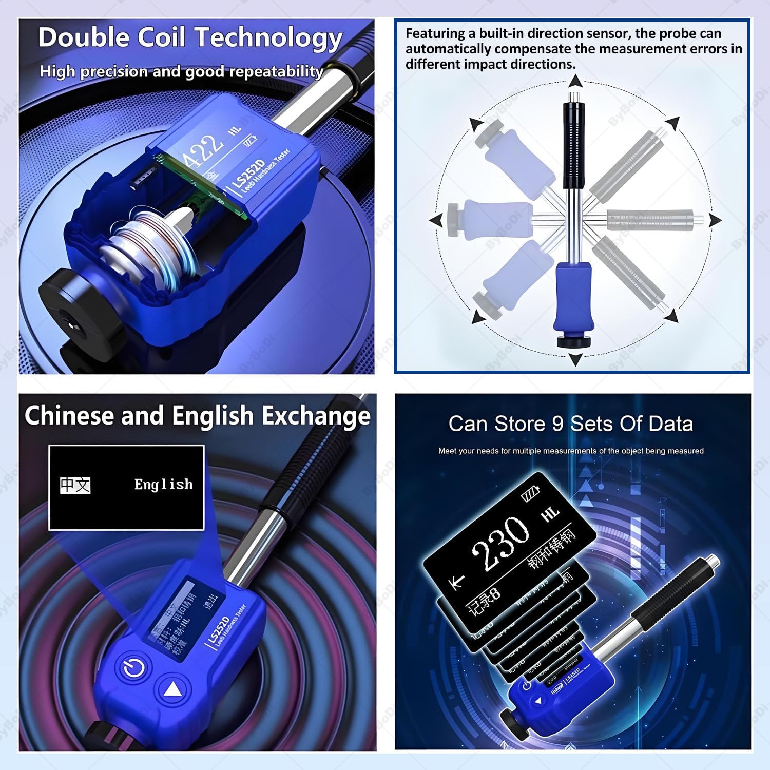 Kit de durómetro Rockwell de Alta precisión para Metales, durómetro portátil Leeb 7 en 1, medición precisa de 360°, tecnología de Doble Bobina, máquina de durómetro portátil Leeb. LS252D