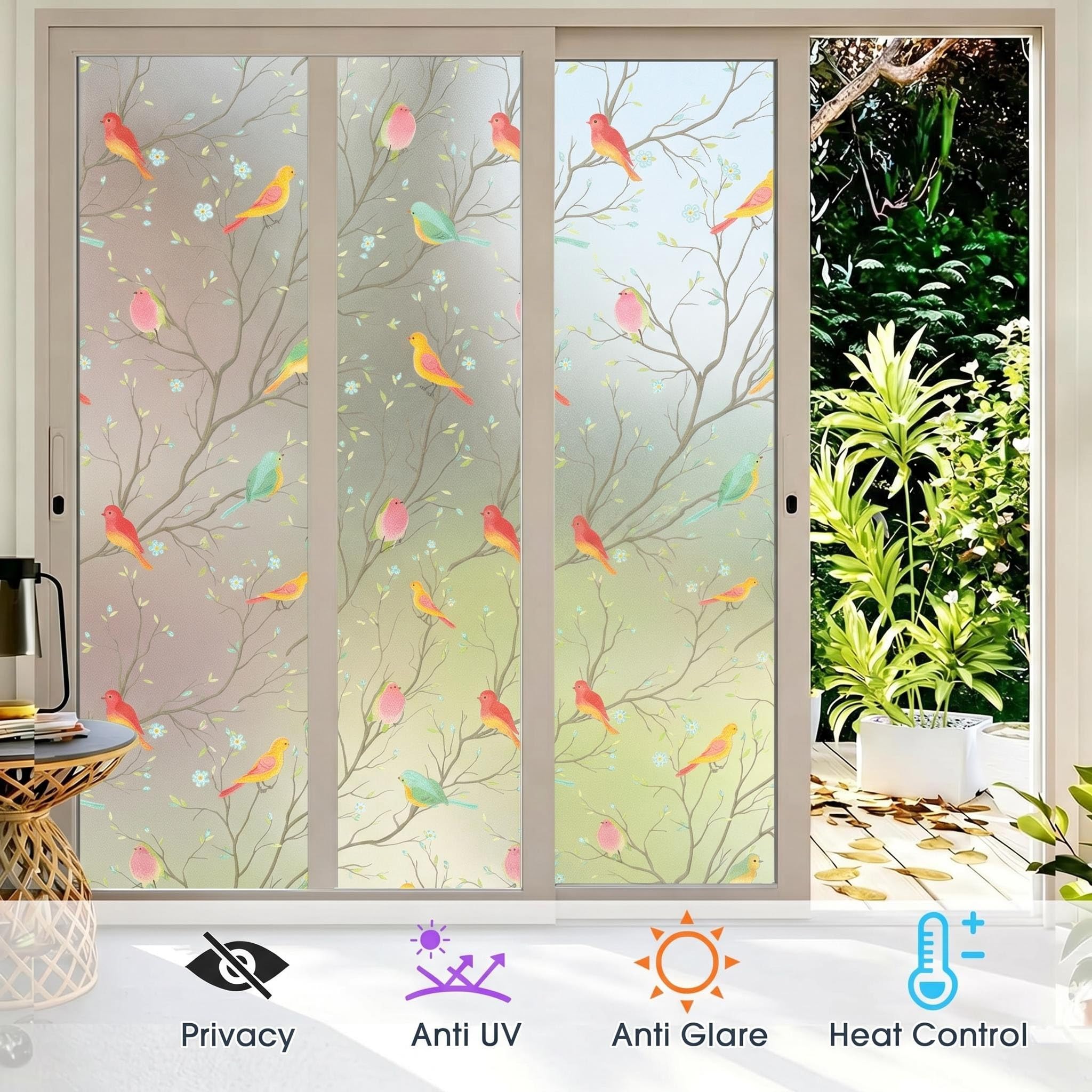 Coavas Film de confidentialité décoratif pour fenêtre en Verre dépoli Non adhésif - Film Statique pour Porte en Verre - Contrôle de la Chaleur - Anti-UV - 60 x 300 cm