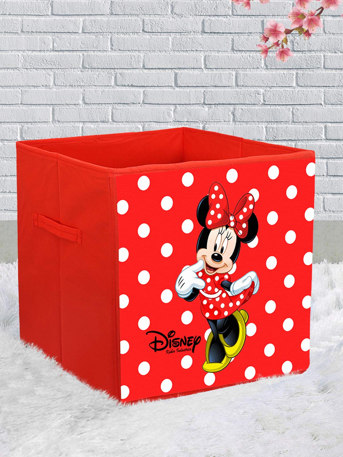 Kuber Industries KUBMART10807 Disney Kubuś Puchatek i Minnie Drukowane Składane pudełko do przechowywania z włókniny Pudełko do przechowywania zabawek, książek, butów z uchwytem (czerwony, brązowy