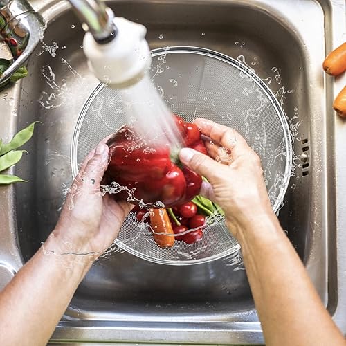 Miniatura 5 de Colador de pasta grande de malla, 5 coladores grandes de malla fina para pasta, colador de metal para arroz, quinua y yogur, 7.5, 8.7, 9.8, 11 y