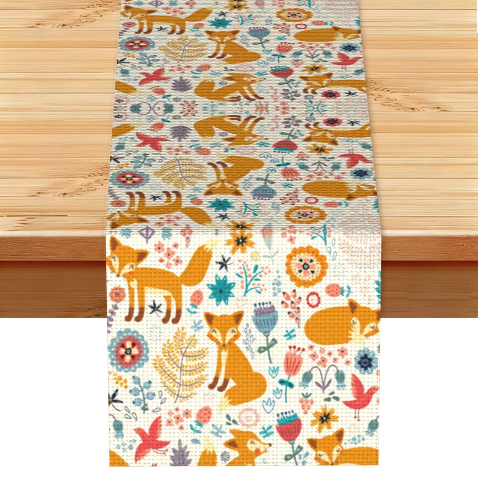 Cute Floral Animal Pattern Linen Feel Table Runner Wedding Party Home Decoration