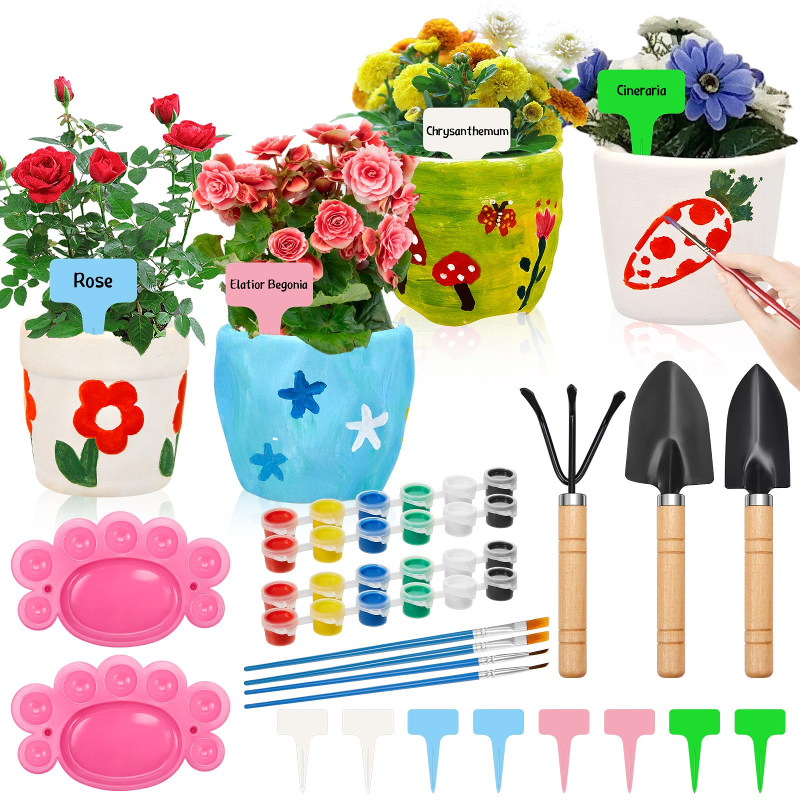 WEBEEDY 3 Tailles Kit de Peinture de Pots en Céramique Pots de Fleurs en Céramique Blanche Non Peints pour Adultes Débutant Peindre Votre Propre Poterie en Céramique Décor de Bureau et Fenêtres
