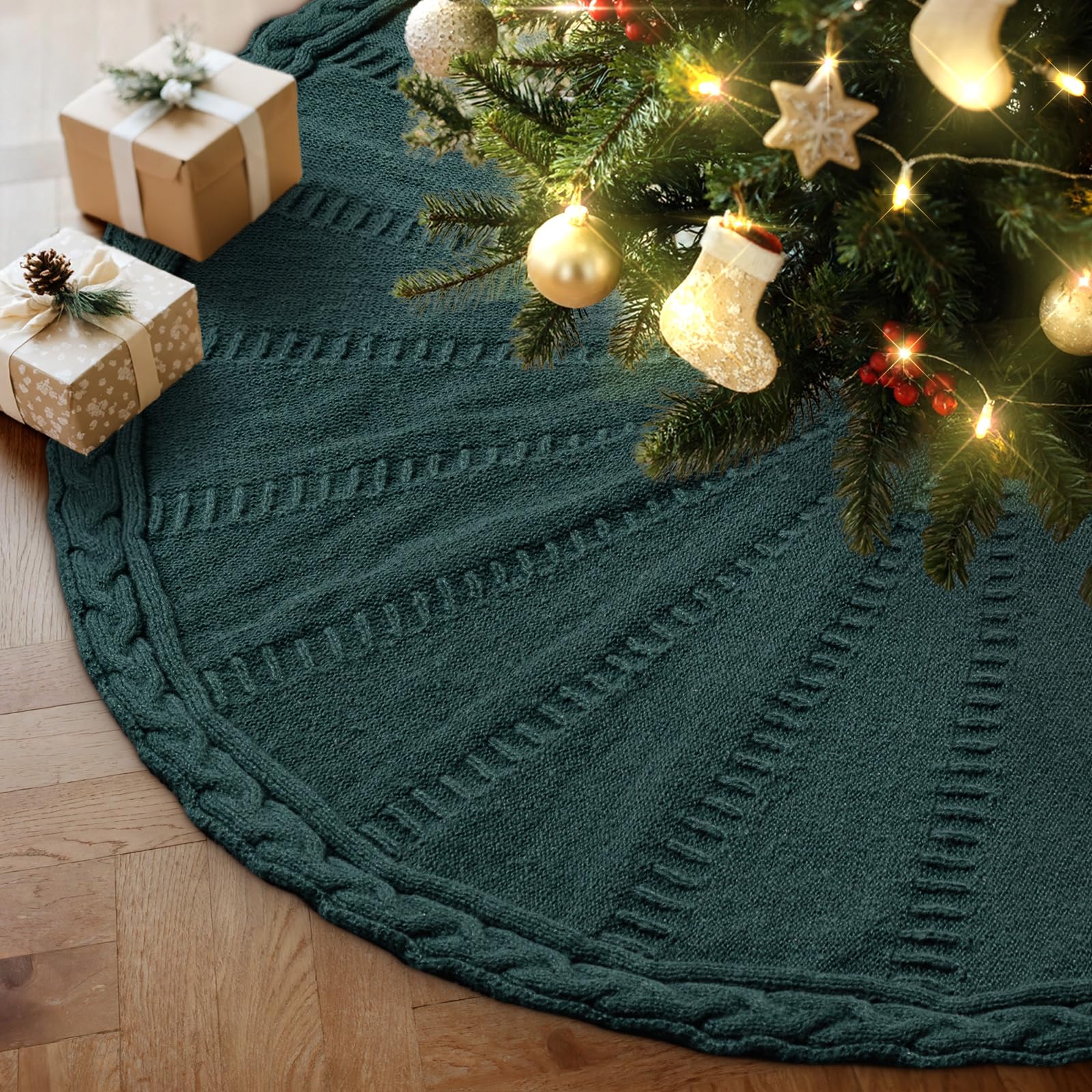 Tapis de sapin de Noël tricoté vert 60cm pour cacher le pied de l'arbre