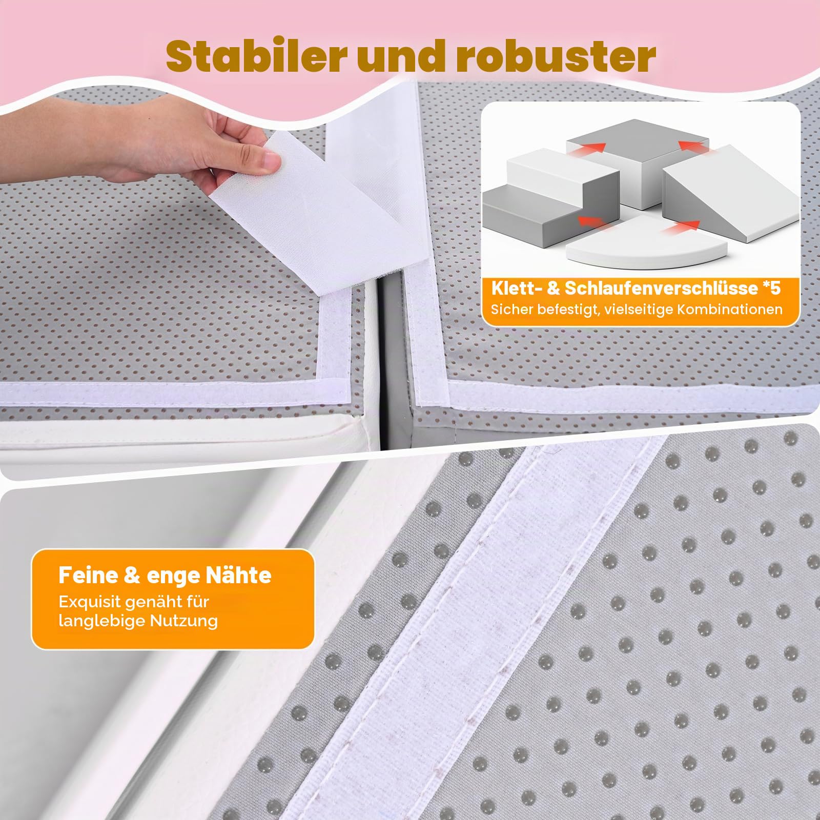 4-teilige Schaumstoff Kletterbausteine Grau-Weiß, Kombinierbare Softbausteine mit Klettverschluss, Pädagogisches Spielzeug für Kleinkinder Indoor & Kindergarten