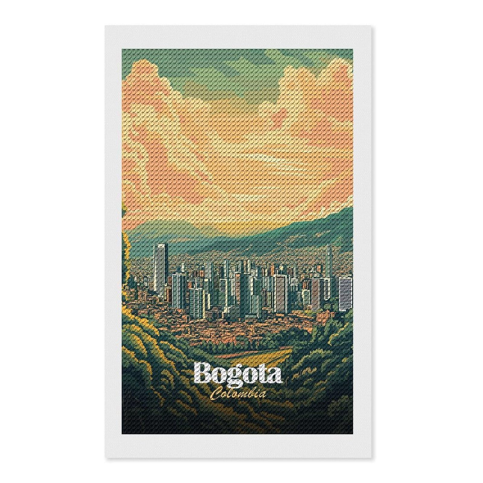Junmoney Bogota Cityscape Diamond Art Canvas 12"x20", for Adults, Pleasing Wall Art Project, Modern Decor, Gift Idea, Nice Detail and Sparkle