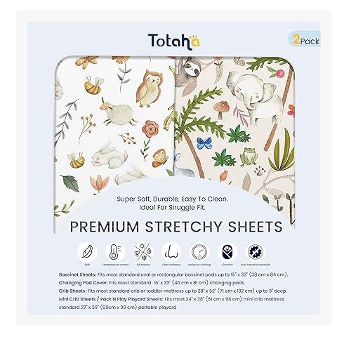 Miniatura 5 de TotAha Jungle Animal Cradle Sheets Fitted 18 x 36, Buttery Soft Bassinet Fitted Sheets 2 Pack Universal for Oval, Rectangle Hourglass Bassinet
