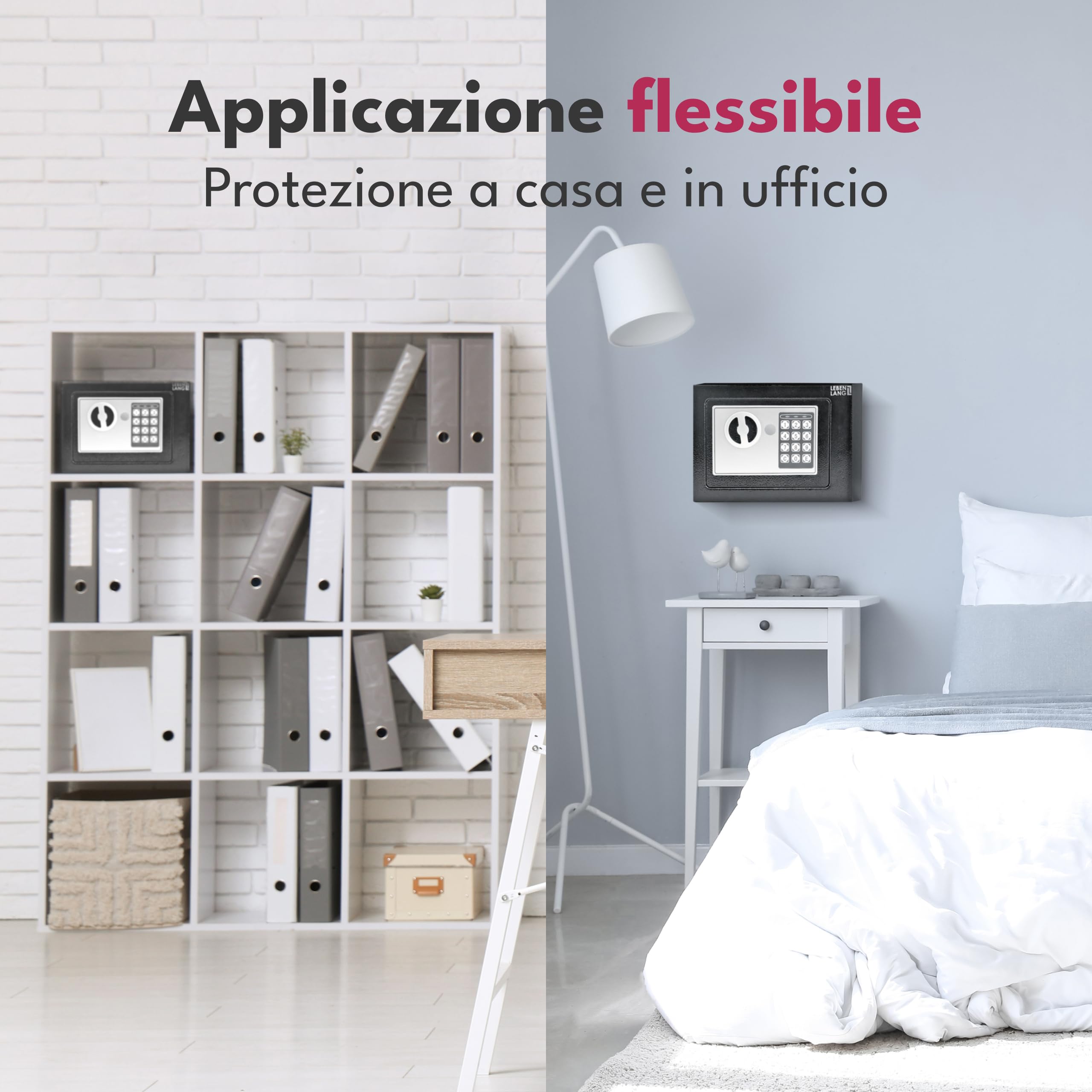 LEBENLANG 5L Cassaforte a muro - Incl. custodia per documenti ignifughi & chiave di emergenza I Armadio cassaforte per mobili con serratura a combinazione I Cassaforte da armadio piccola Mini safe