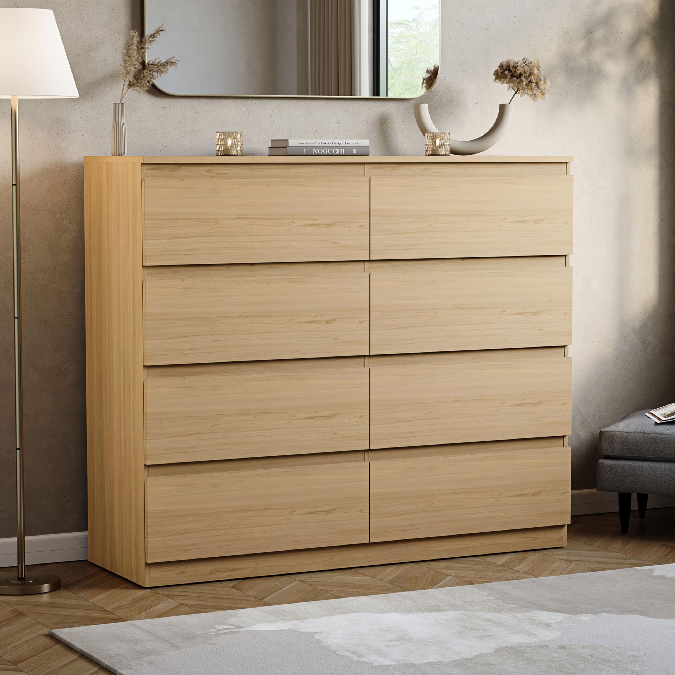 Vida Designs Denver 8 Drawer Chest of Drawers | Pine | Space-Saving Storage | 95.5H x 120W x 40D cm | Smooth Metal Runner | Engineered Wood | Modern Bedroom Chest of Drawers Unit
