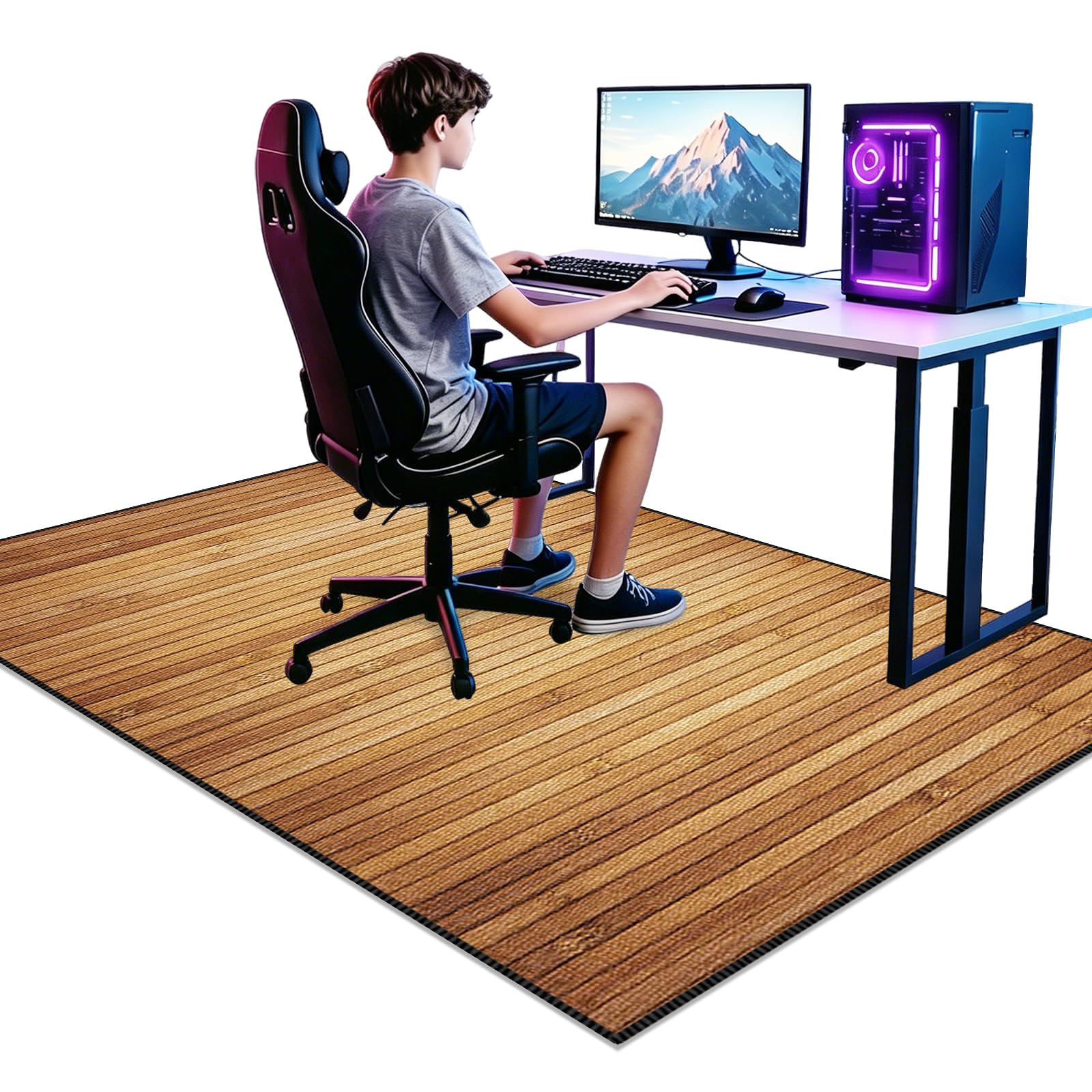 Tappeto da Gioco per Camera da Letto Dei Ragazzi Tappeto per Sedia Gaming 3D Gaming Tappeto Sedia Tappeto Ufficio Salvapavimento Antiscivolo Decorazione per Soggiorno, Sala Giochi Marrone 140 x 200cm