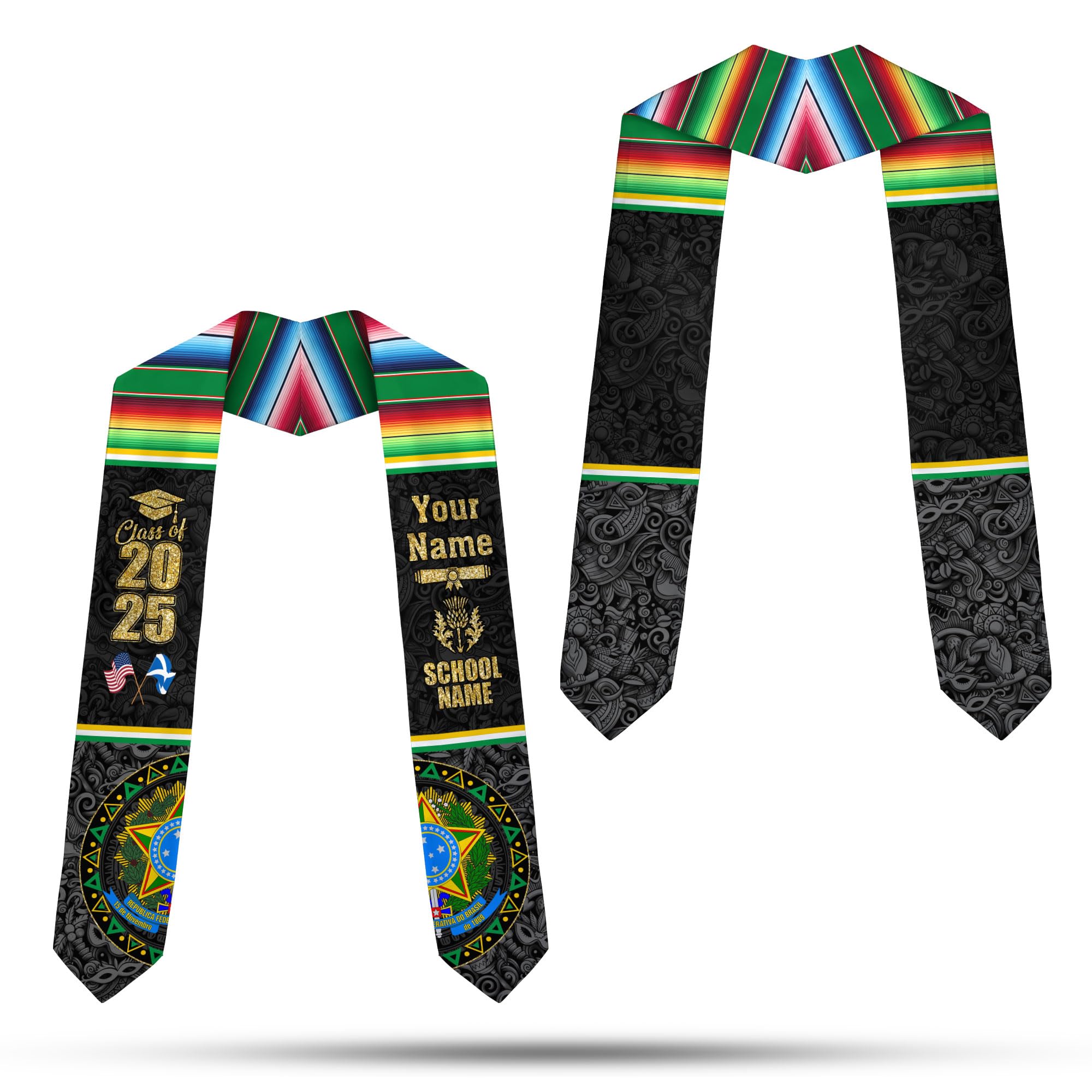 MonkeyVan Brazil Graduation Stole Custom Brazil American Flag Graduation Sash Brazilian Flag Graduation Stole Class of 2025 Bz14
